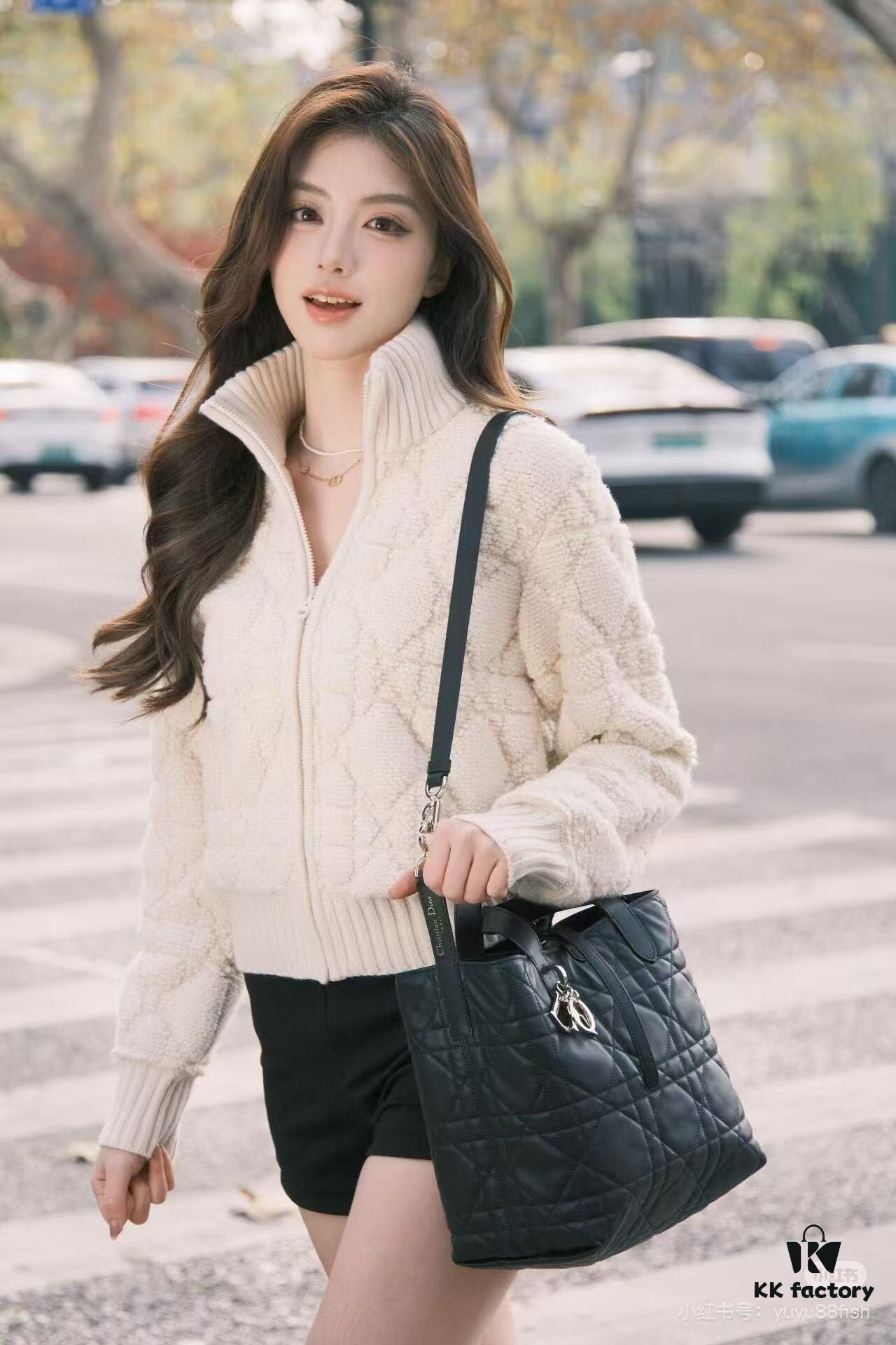 Dior Toujours Medium and Small Vertical Handbag in Calfskin with Cannage Stitching