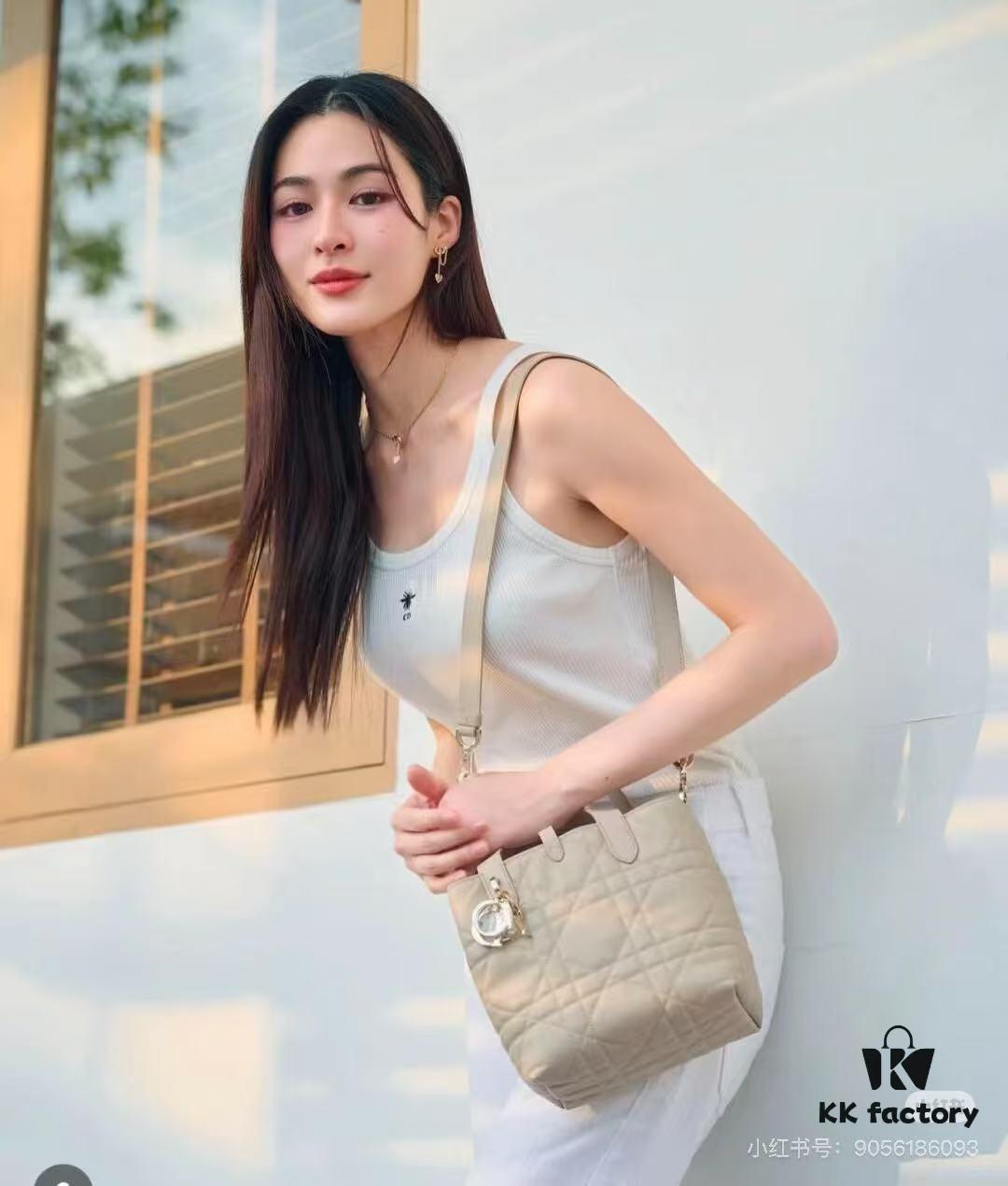 Dior Toujours Medium and Small Vertical Handbag in Calfskin with Cannage Stitching