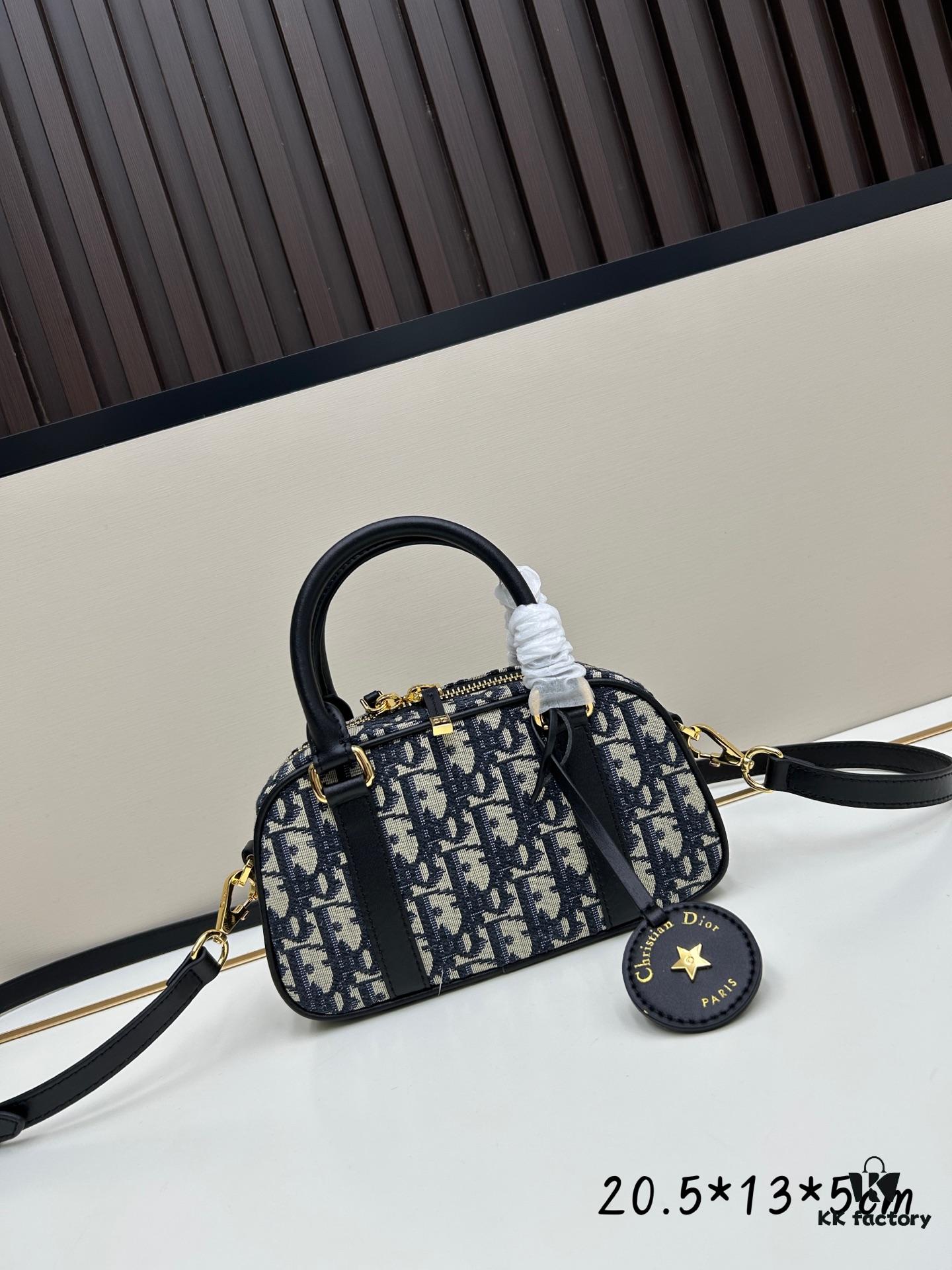 New Arrival In Stock!! Dior D-Vibe Bowling Bag Mini, Casual Sporty Style, Blue Oblique Print Fabric