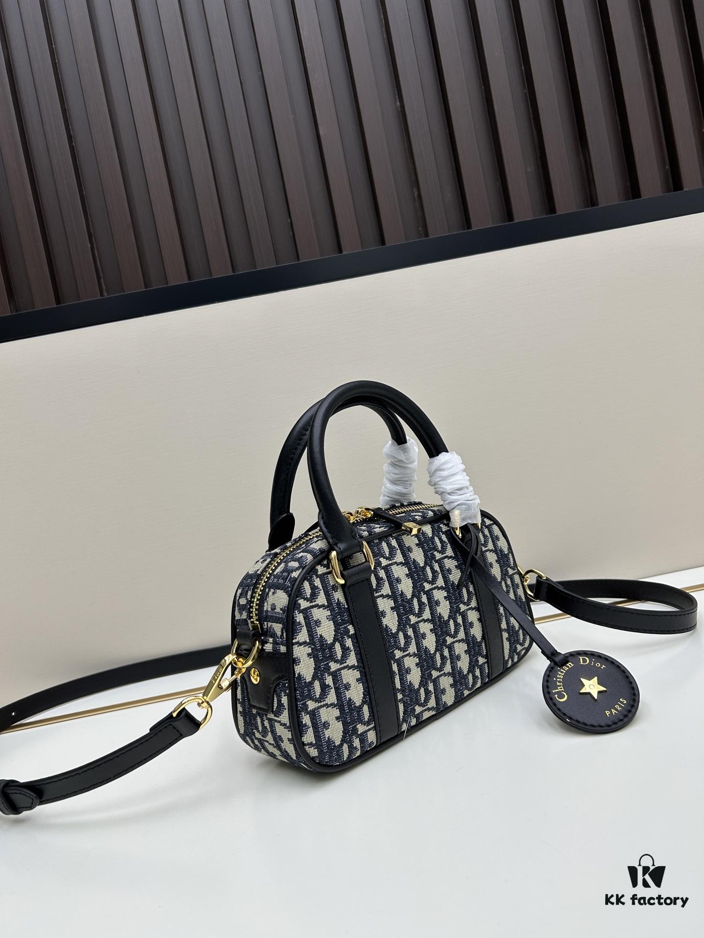 New Arrival In Stock!! Dior D-Vibe Bowling Bag Mini, Casual Sporty Style, Blue Oblique Print Fabric