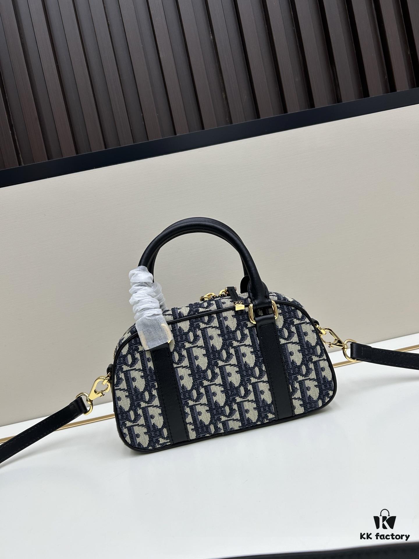 New Arrival In Stock!! Dior D-Vibe Bowling Bag Mini, Casual Sporty Style, Blue Oblique Print Fabric