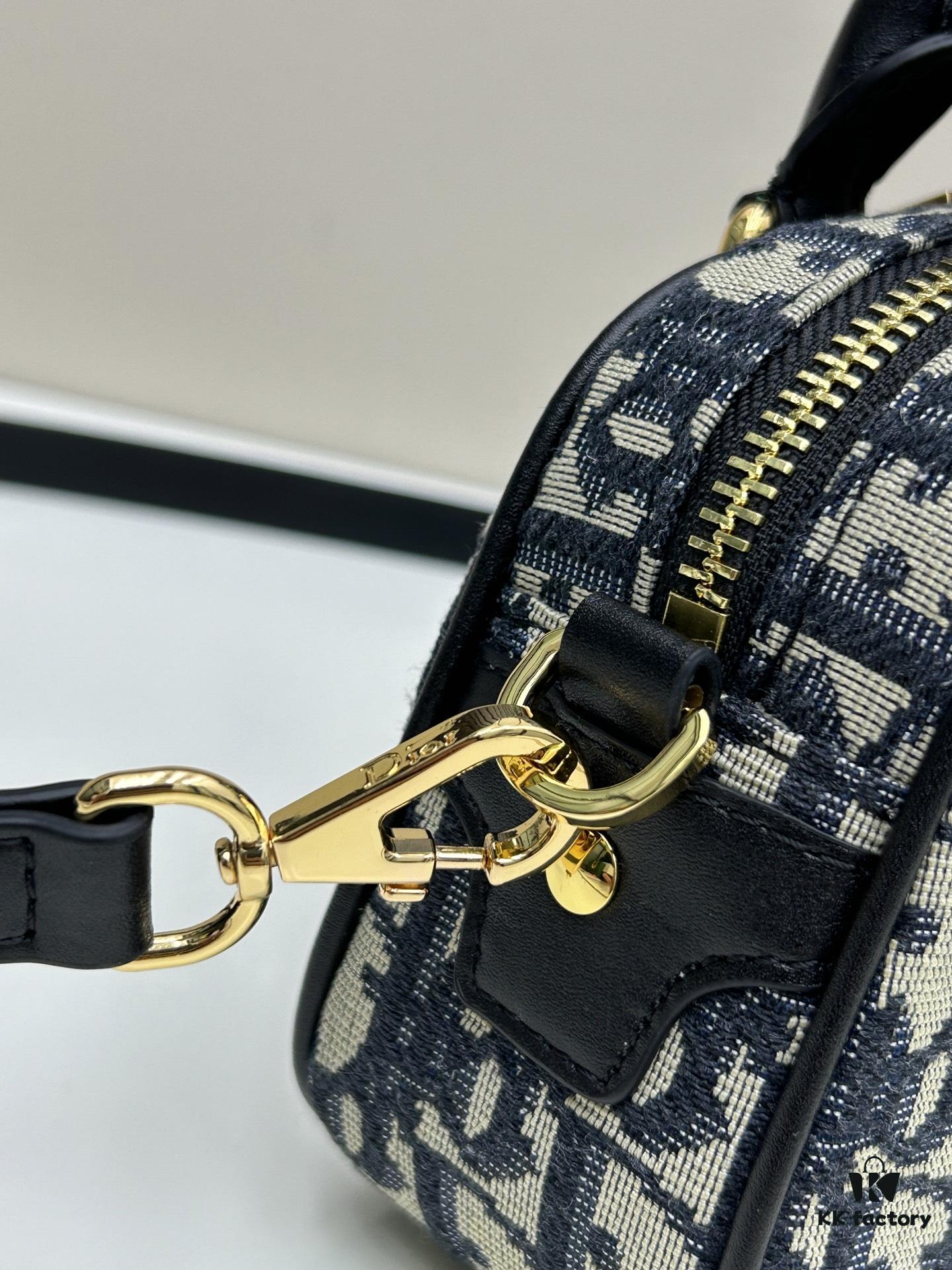 New Arrival In Stock!! Dior D-Vibe Bowling Bag Mini, Casual Sporty Style, Blue Oblique Print Fabric