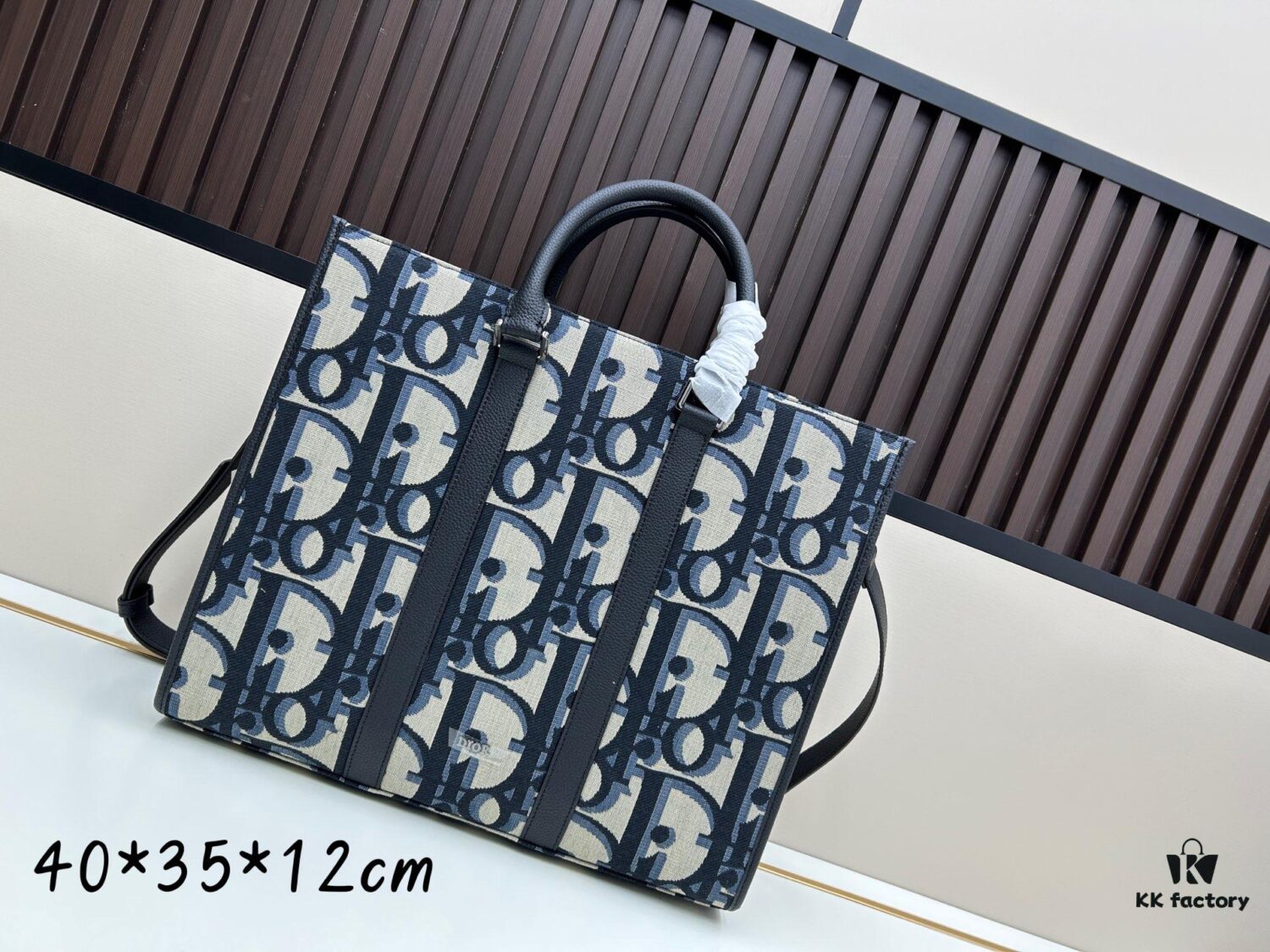 Blue Oblique Fabric East-West Tote Bag