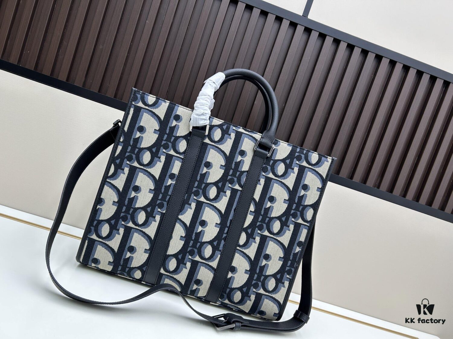 Blue Oblique Fabric East-West Tote Bag