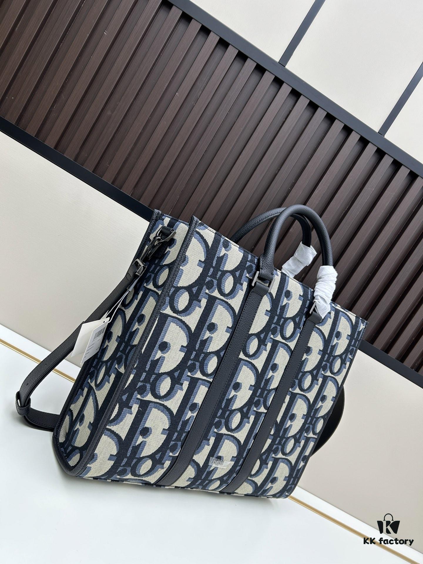 Blue Oblique Fabric East-West Tote Bag