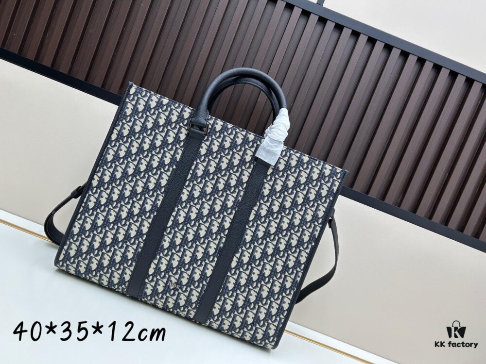 Blue Oblique Fabric East-West Tote Bag