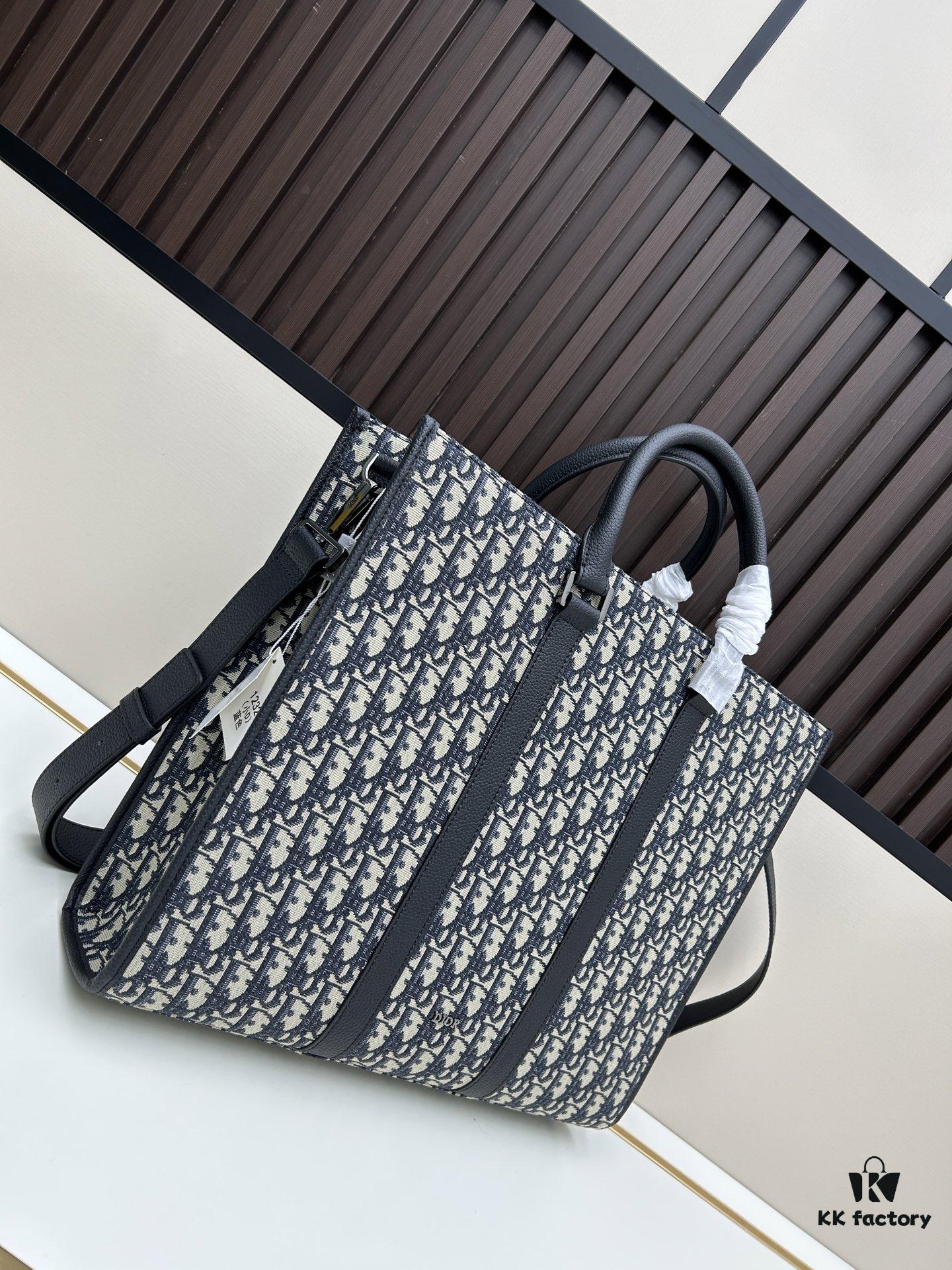 Blue Oblique Fabric East-West Tote Bag