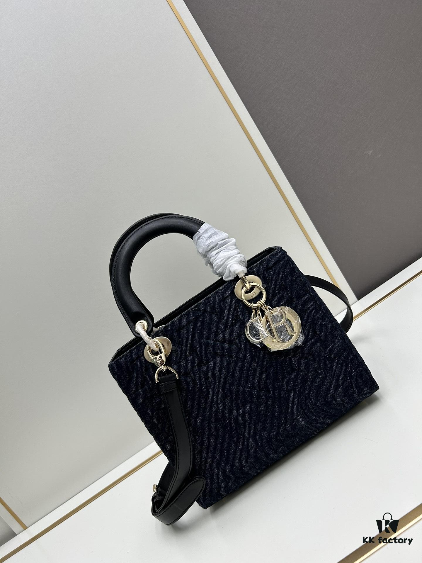 Dior Top-Grade Original Leather Five-Gusset Lady Dior Bag 'Black Embossed Diamond Quilting'