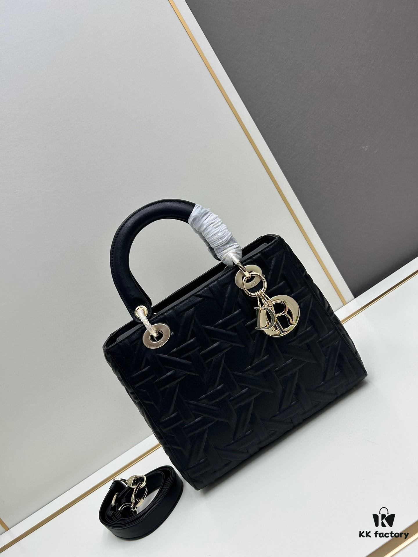 Dior Top-Grade Original Leather Five-Gusset Lady Dior Bag 'Black Embossed Diamond Quilting'
