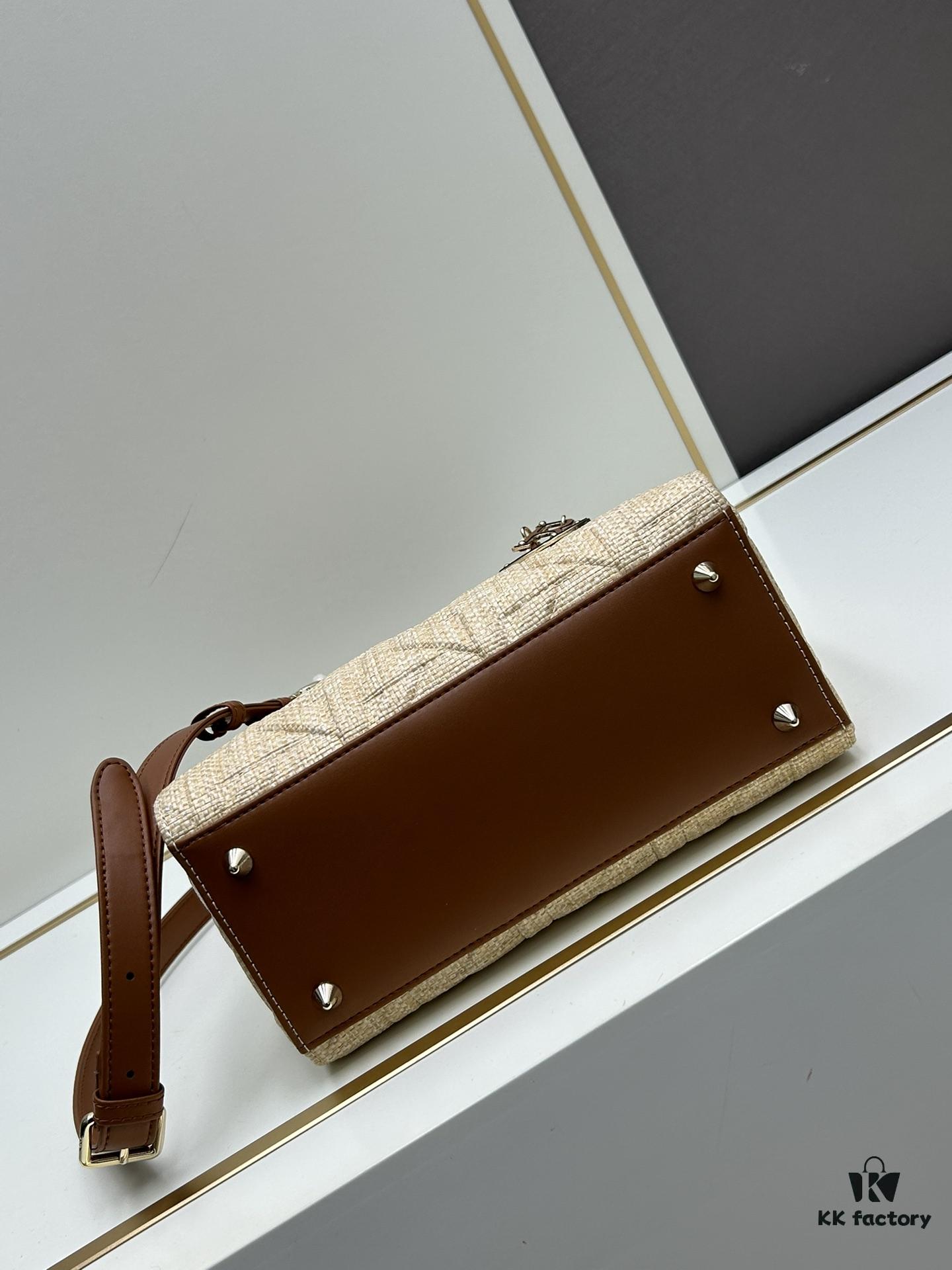 Dior Lady Dior Top-Grade Original Leather Quilted Handbag in Black Embossed Chevron Pattern