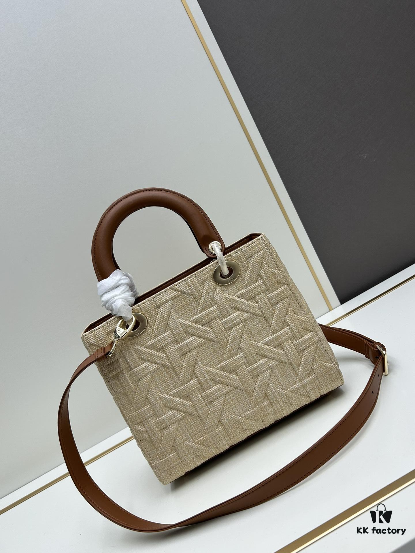 Dior Lady Dior Top-Grade Original Leather Quilted Handbag in Black Embossed Chevron Pattern