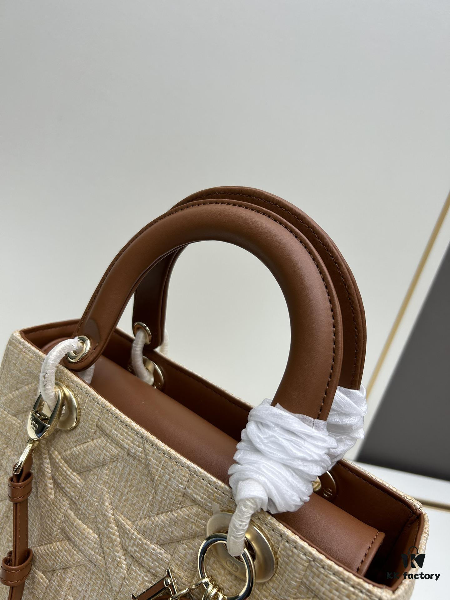 Dior Lady Dior Top-Grade Original Leather Quilted Handbag in Black Embossed Chevron Pattern