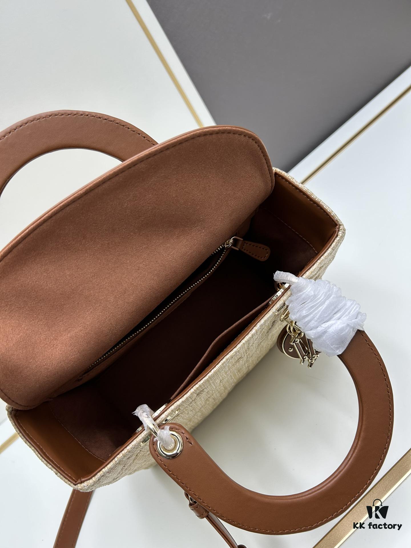 Dior Lady Dior Top-Grade Original Leather Quilted Handbag in Black Embossed Chevron Pattern