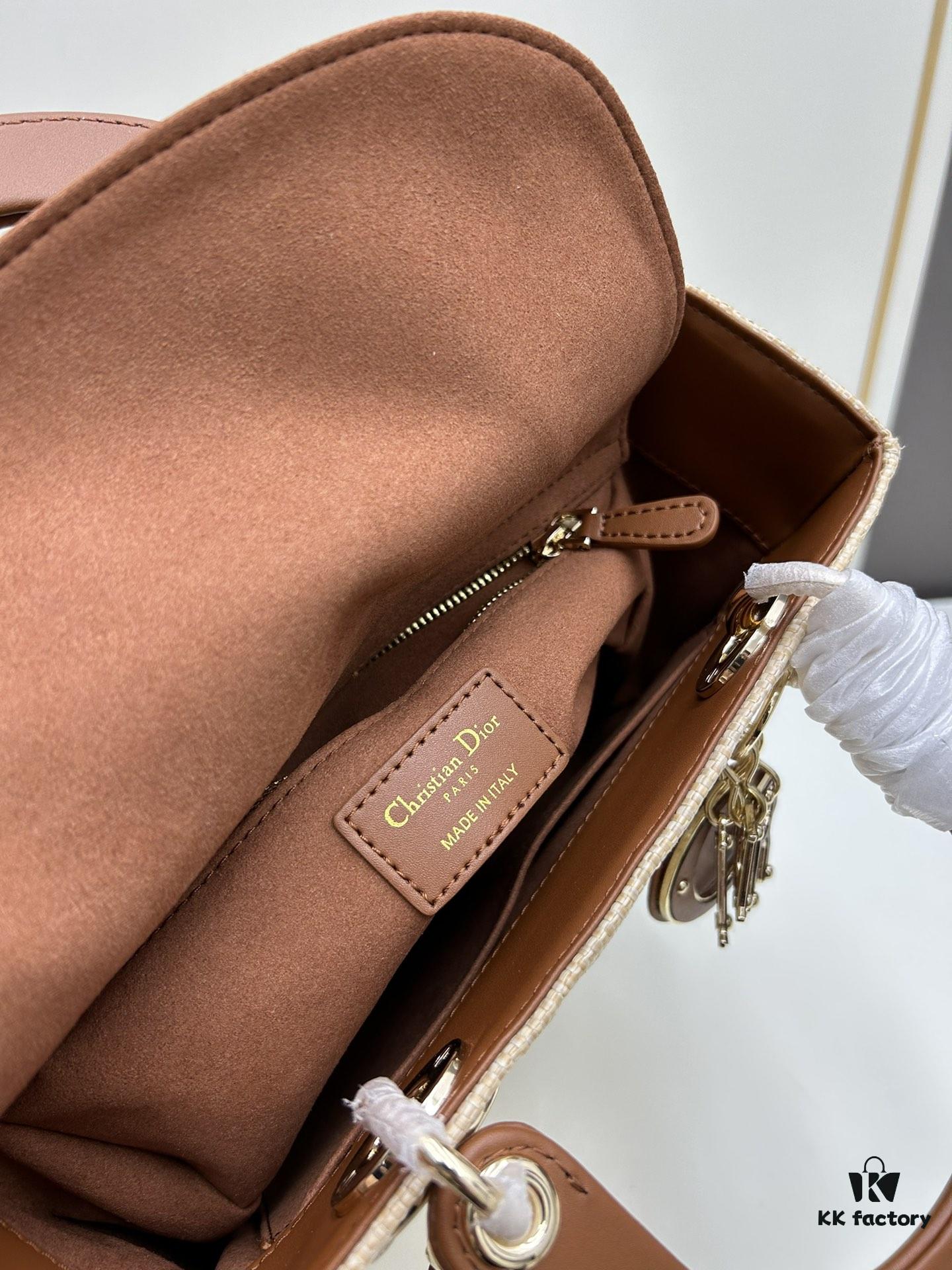 Dior Lady Dior Top-Grade Original Leather Quilted Handbag in Black Embossed Chevron Pattern