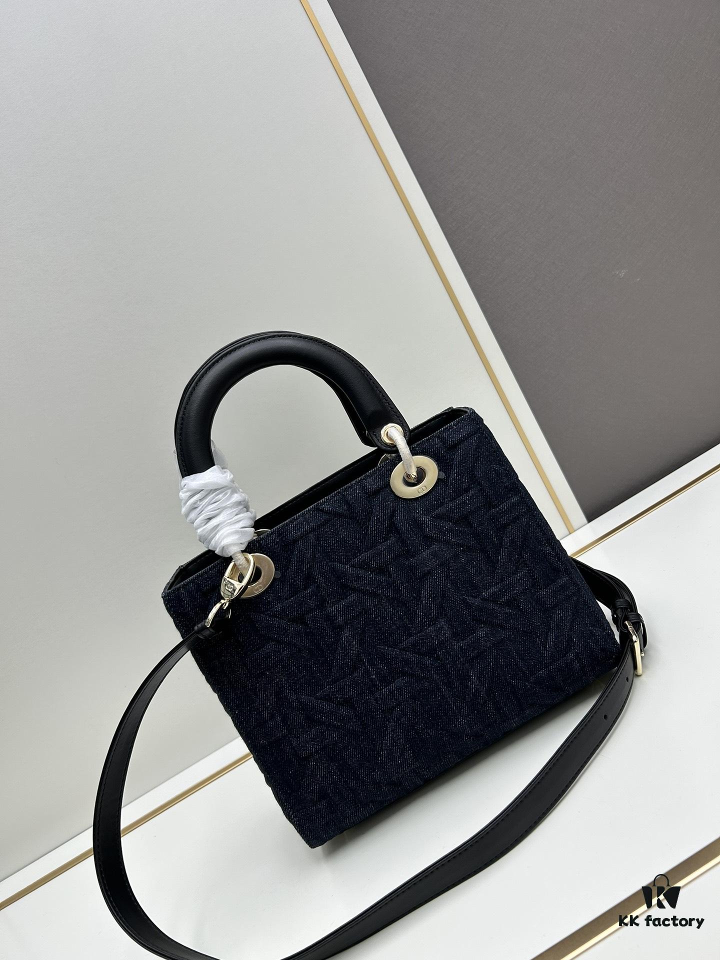 Dior Top-Grade Original Leather Cannage Lady Dior Bag in Black Embossed Quilting