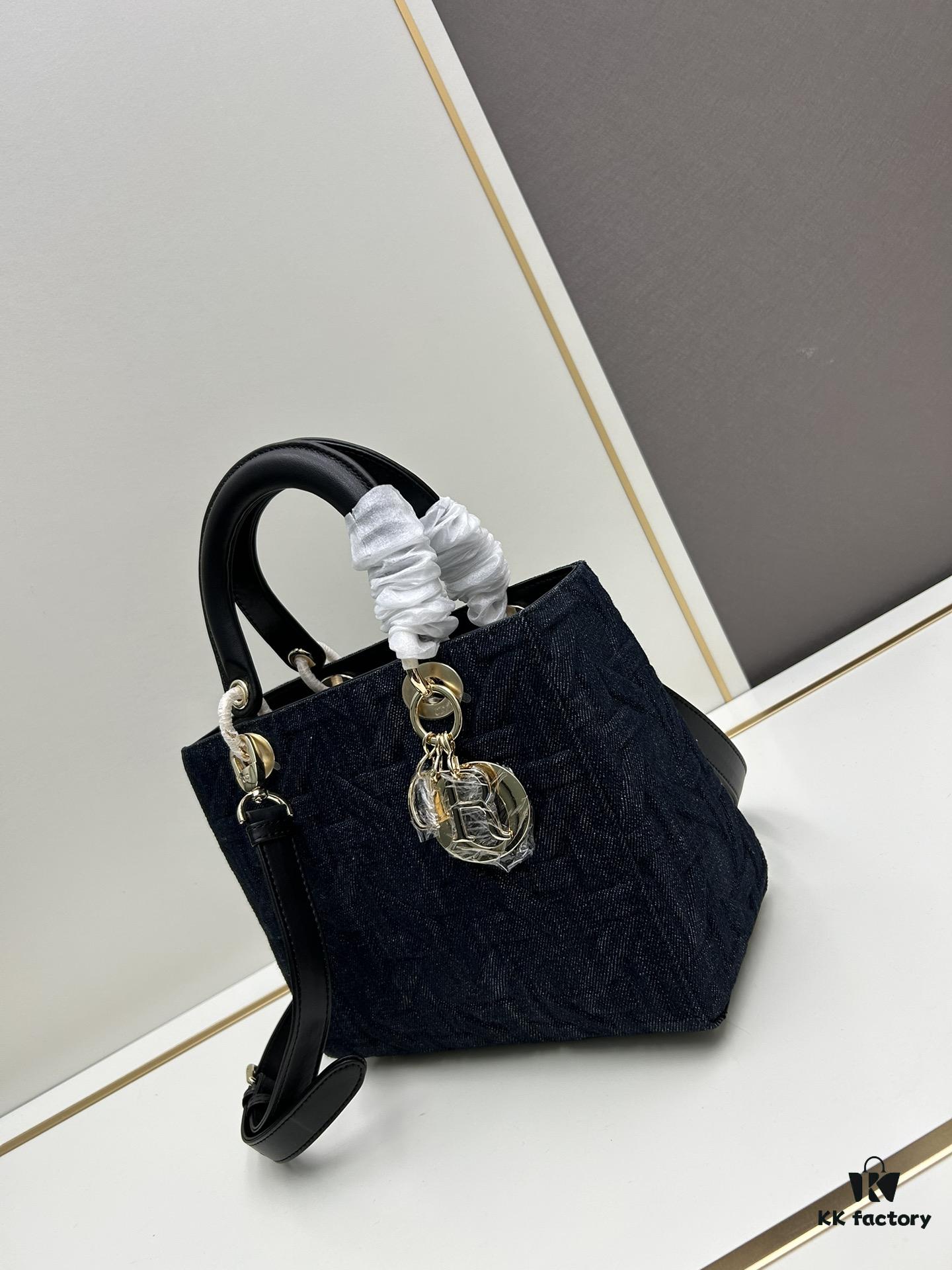 Dior Top-Grade Original Leather Cannage Lady Dior Bag in Black Embossed Quilting