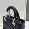 Dior Lady Dior Top-Grade Original Leather Quilted Handbag in Black Embossed Chevron Pattern