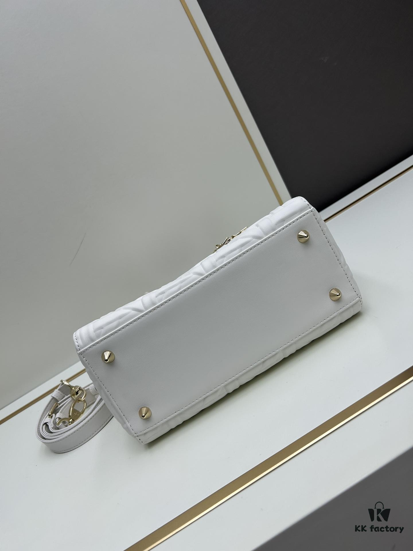 Dior Lady Dior Top-Grade Original Leather Quilted Handbag in Black Embossed Chevron Pattern