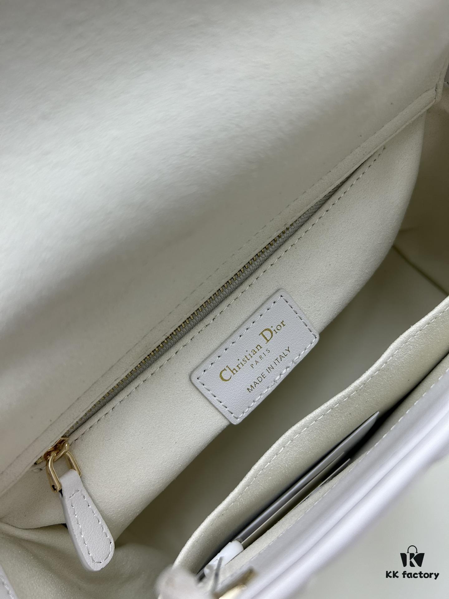 Dior Lady Dior Top-Grade Original Leather Quilted Handbag in Black Embossed Chevron Pattern