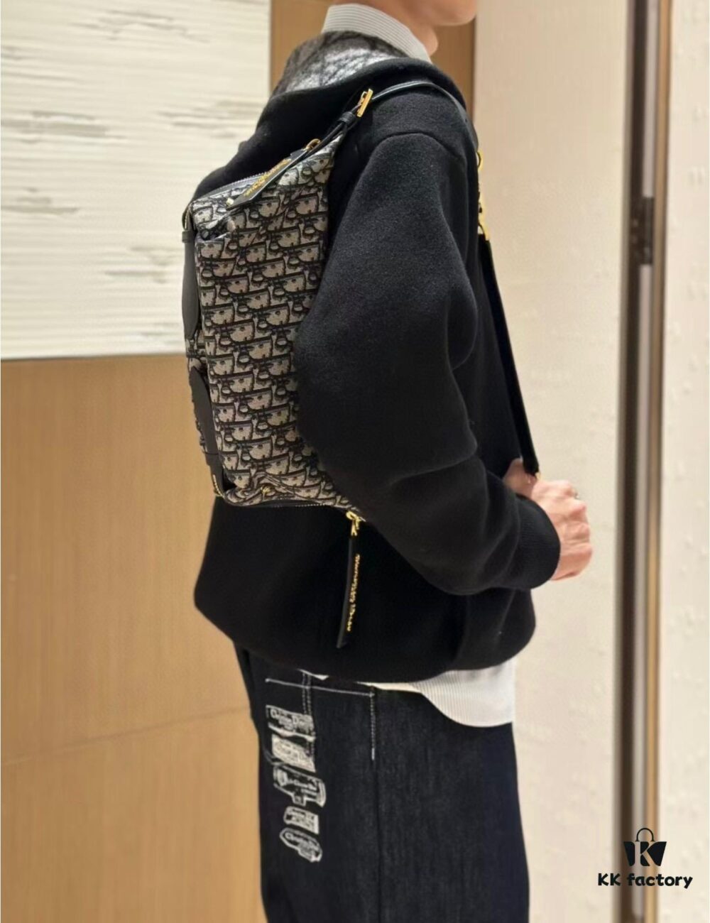 D-Journey Small Bag in Blue Oblique Print Fabric