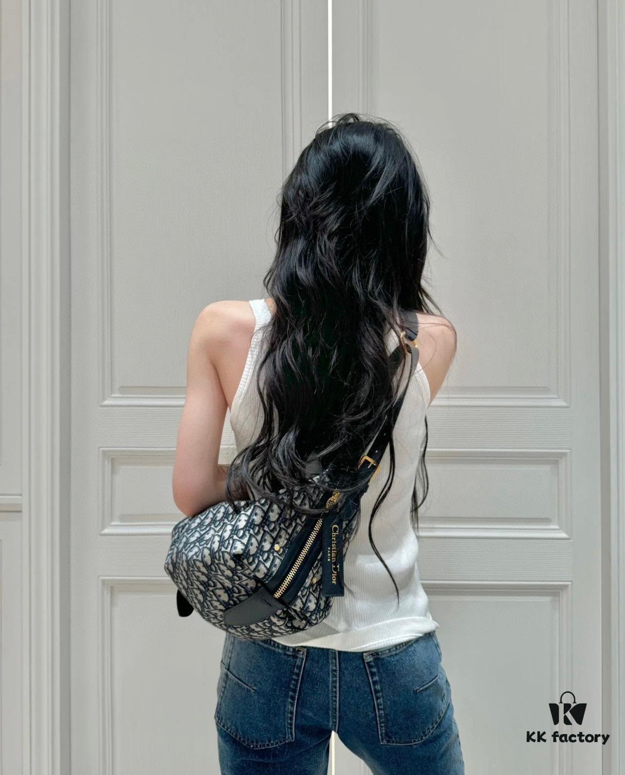 D-Journey Small Bag in Blue Oblique Print Fabric