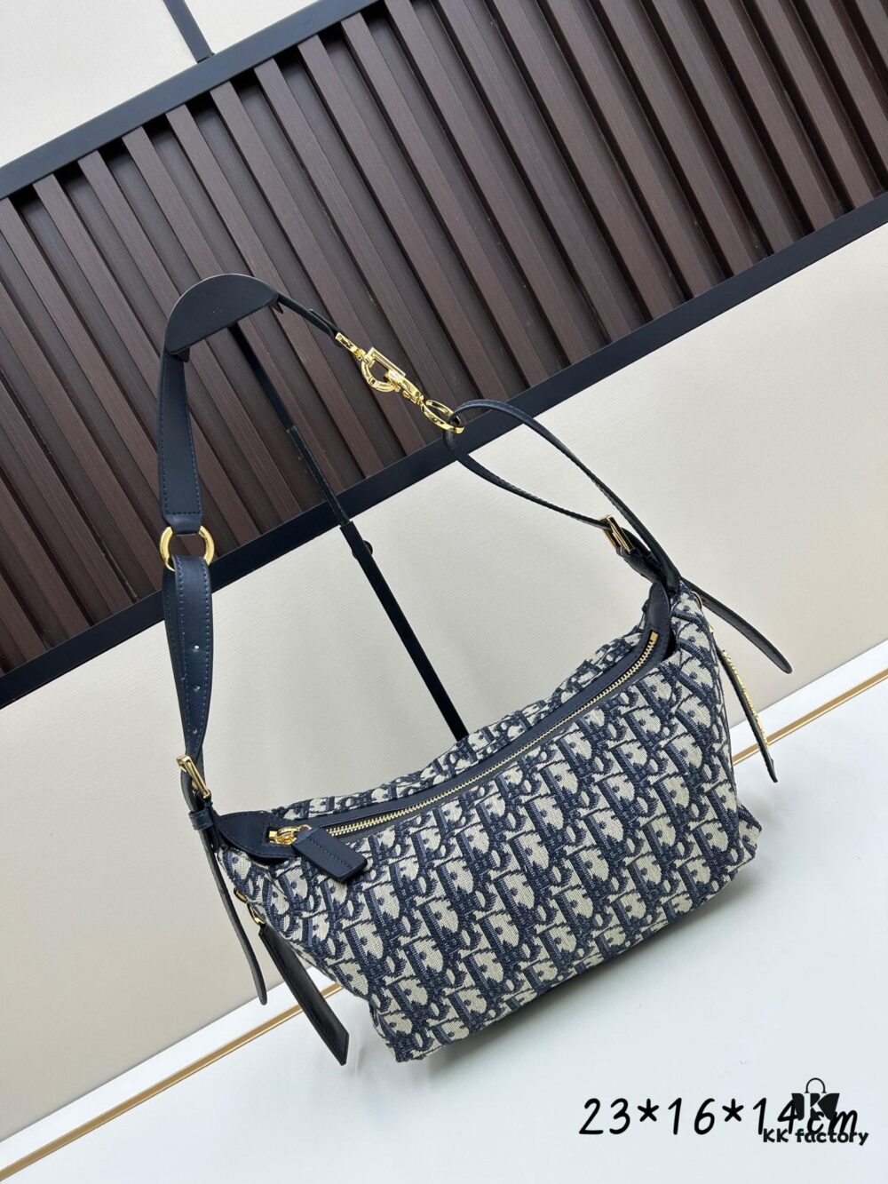 D-Journey Small Bag in Blue Oblique Print Fabric