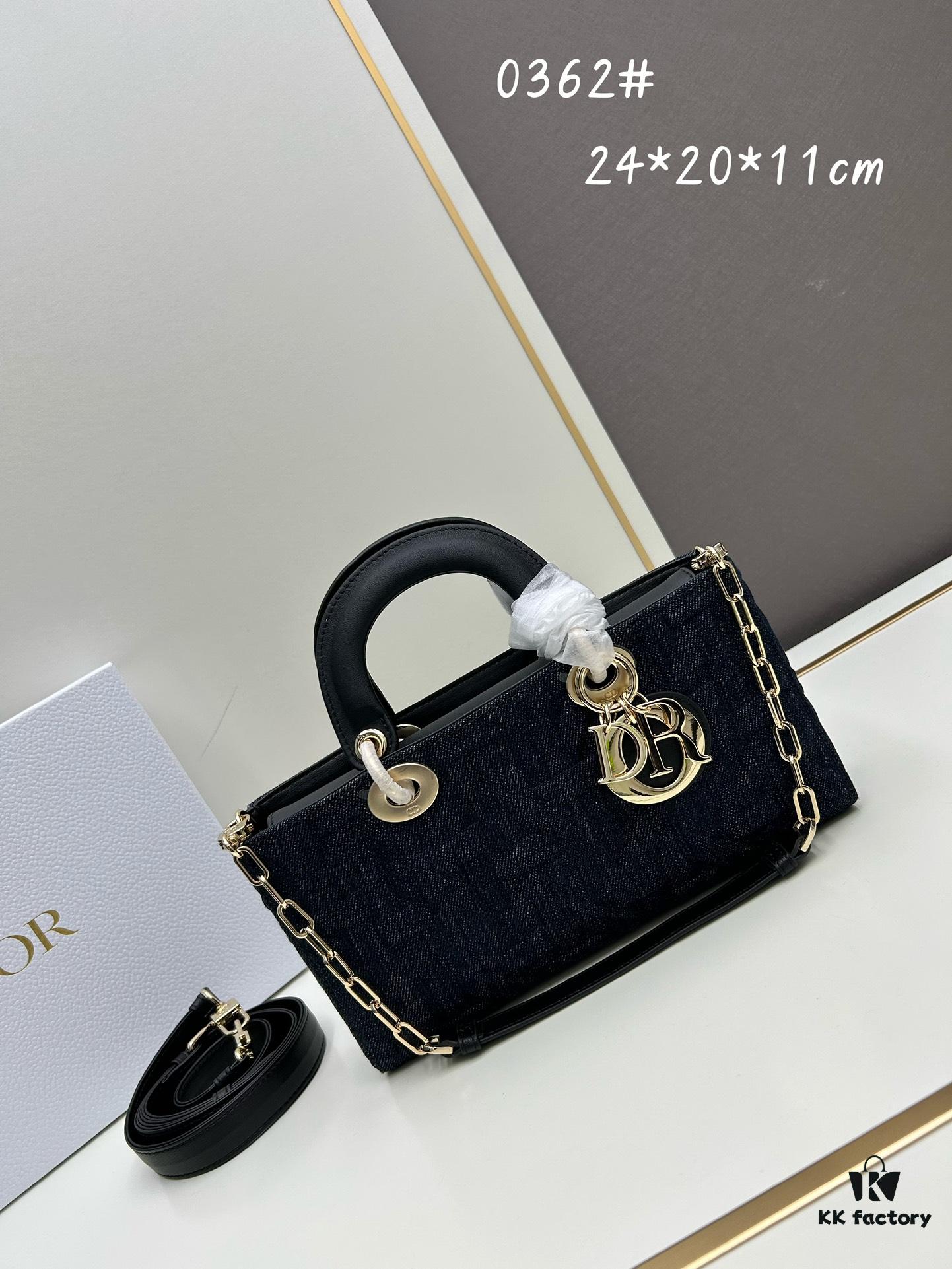 Dior Lady Dior Top-Grade Original Factory Leather Five-Gusset Handbag in Denim and Raffia Matting with Cannage Quilting