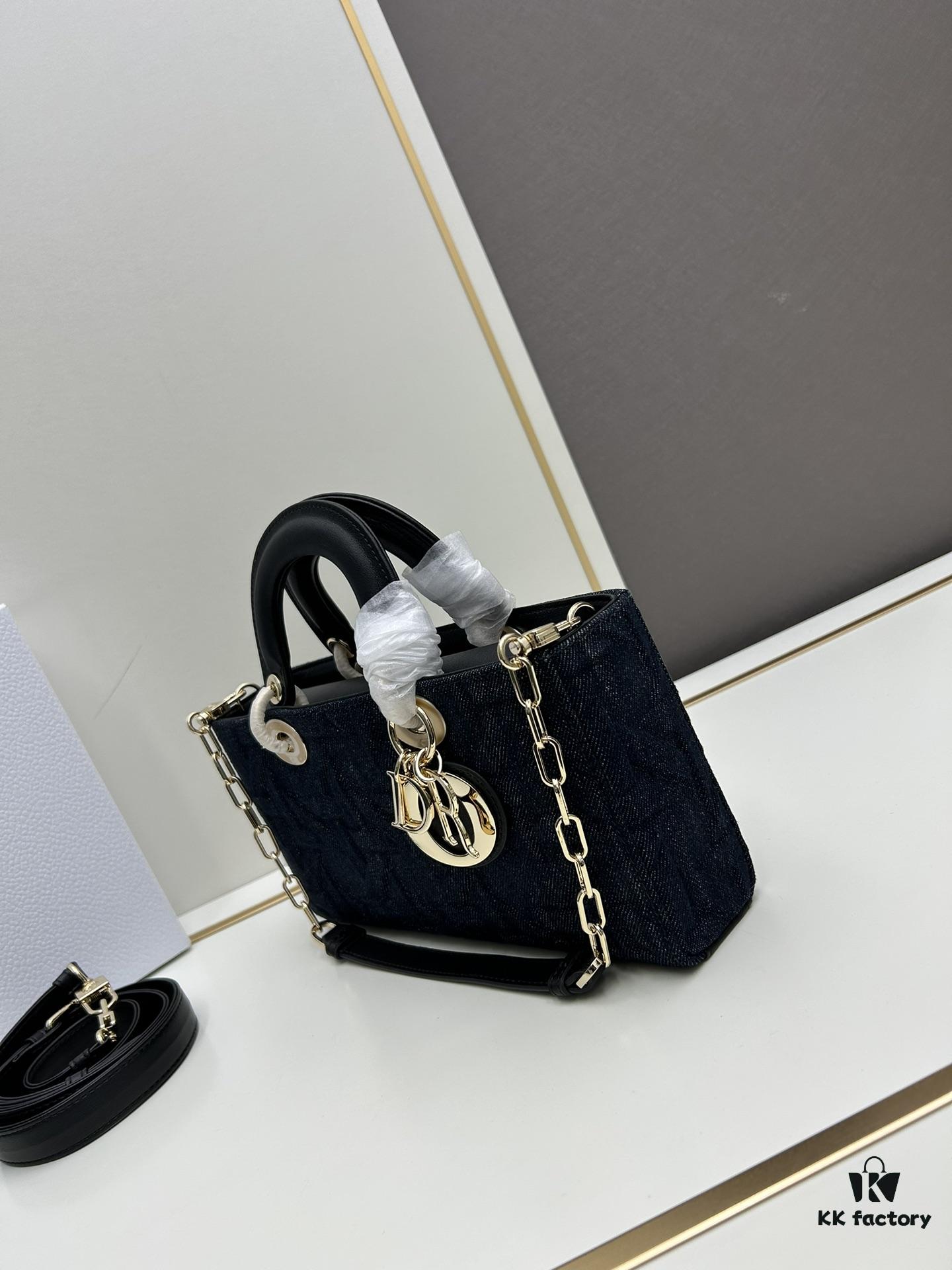 Dior Lady Dior Top-Grade Original Leather Five-Gusset Handbag in Black Cowhide with Graphic Cannage Pattern