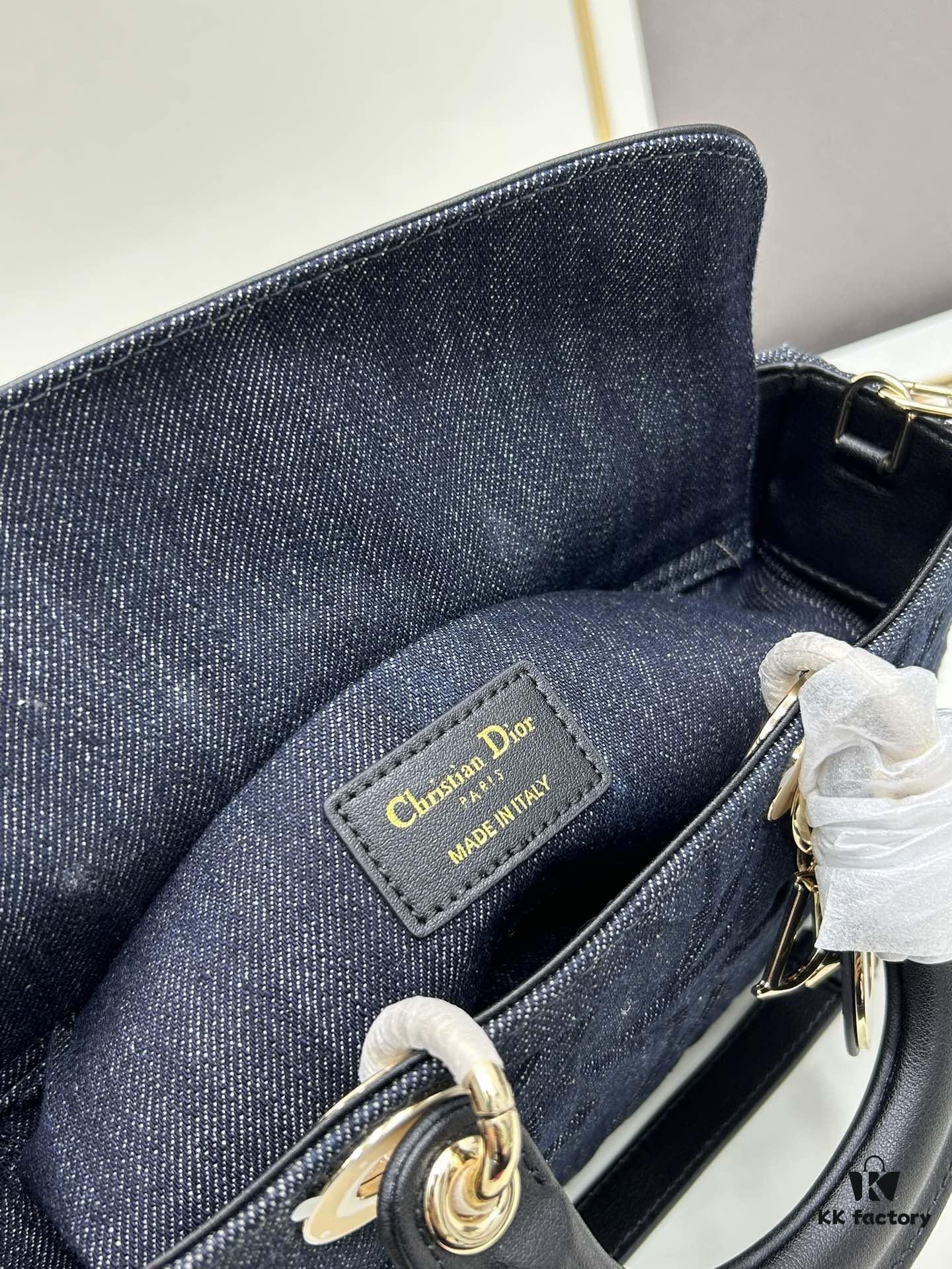 Dior Lady Dior Top-Grade Original Leather Five-Gusset Handbag in Black Cowhide with Graphic Cannage Pattern