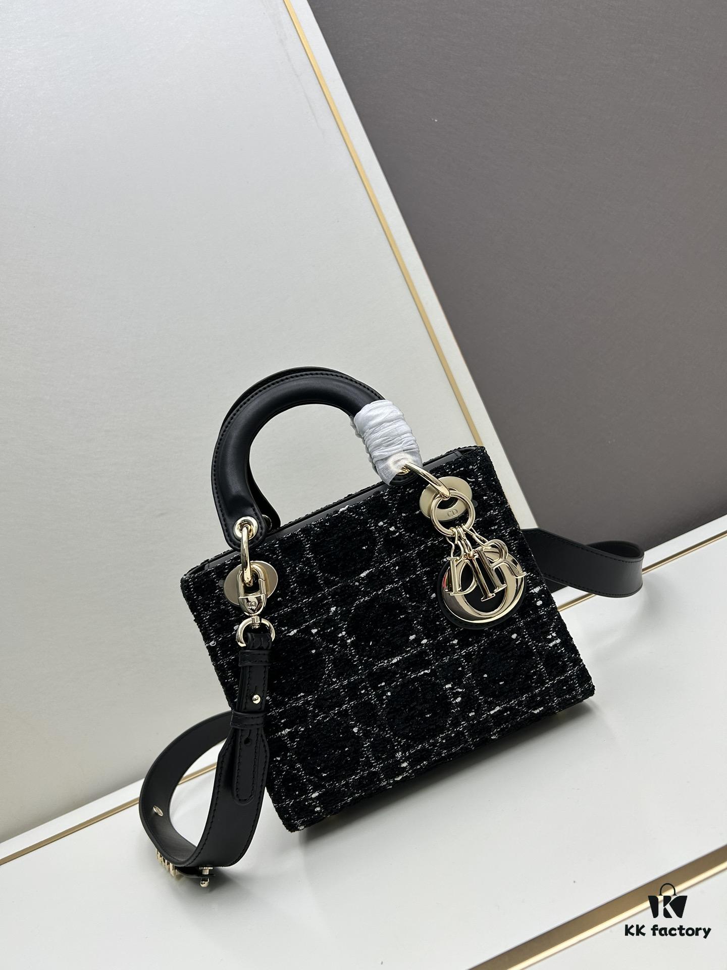 Ilady dio.r Coarse Floral Black Canvas and Leather Handbag with Adjustable Strap