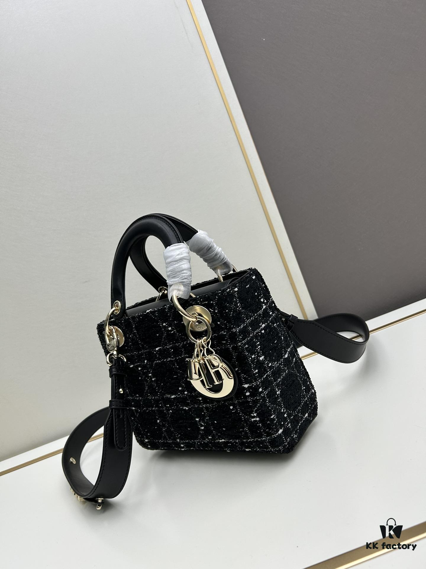 Ilady dio.r Black Canvas and Leather Handbag with Adjustable Strap