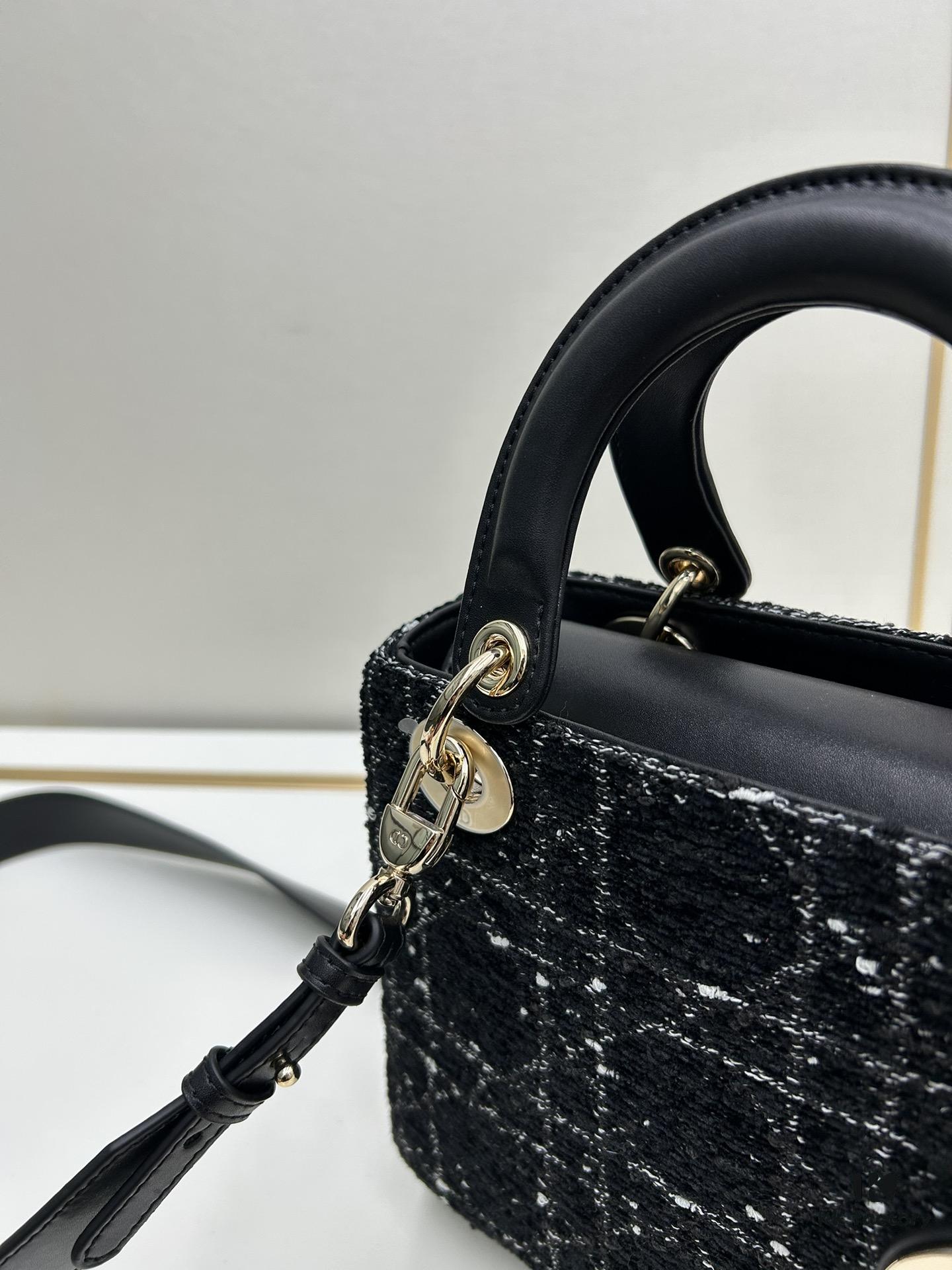 Ilady dio.r Black Canvas and Leather Handbag with Adjustable Strap