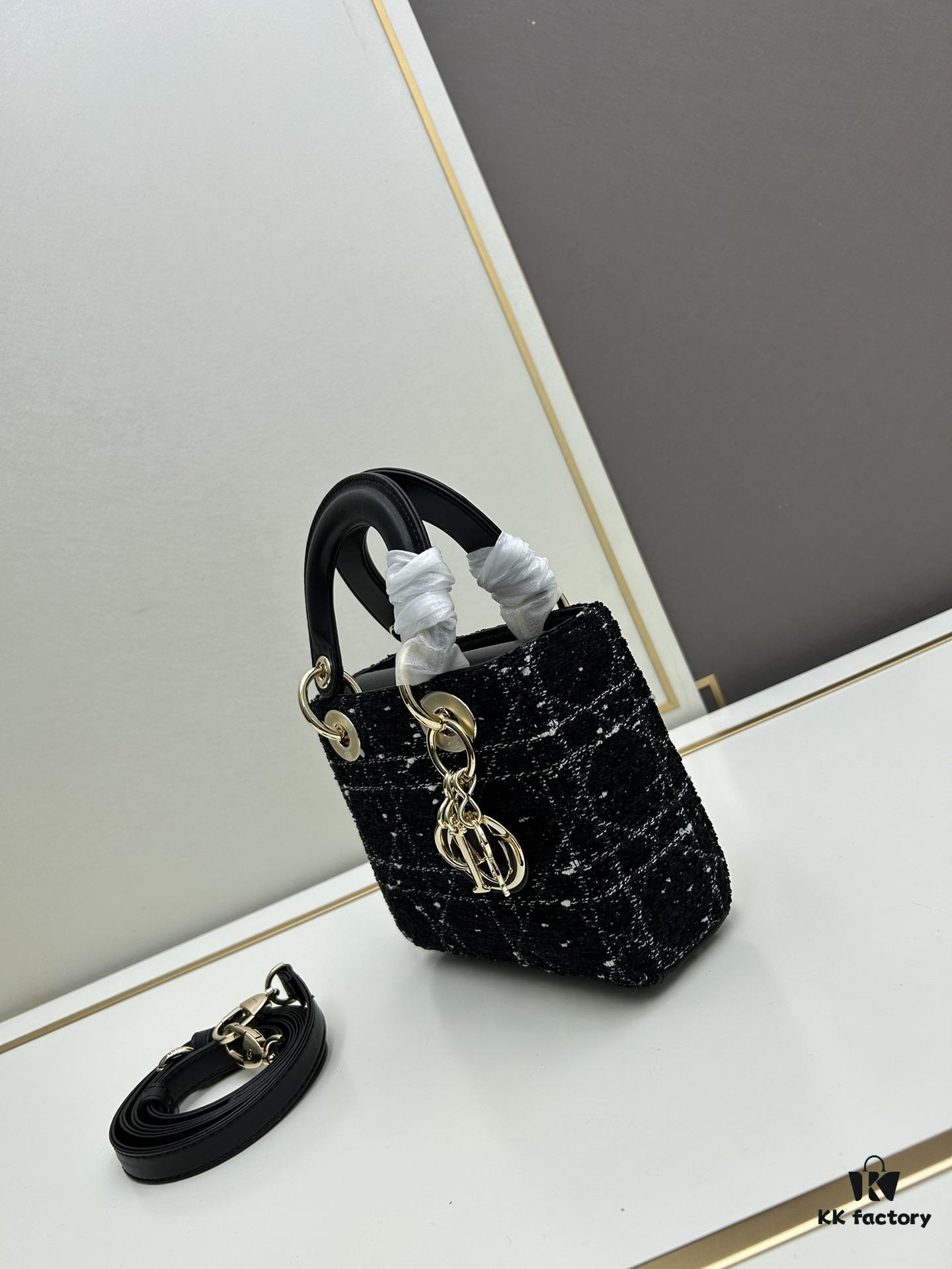 Ilady Dio.r Black Canvas and Leather Handbag with Adjustable Strap