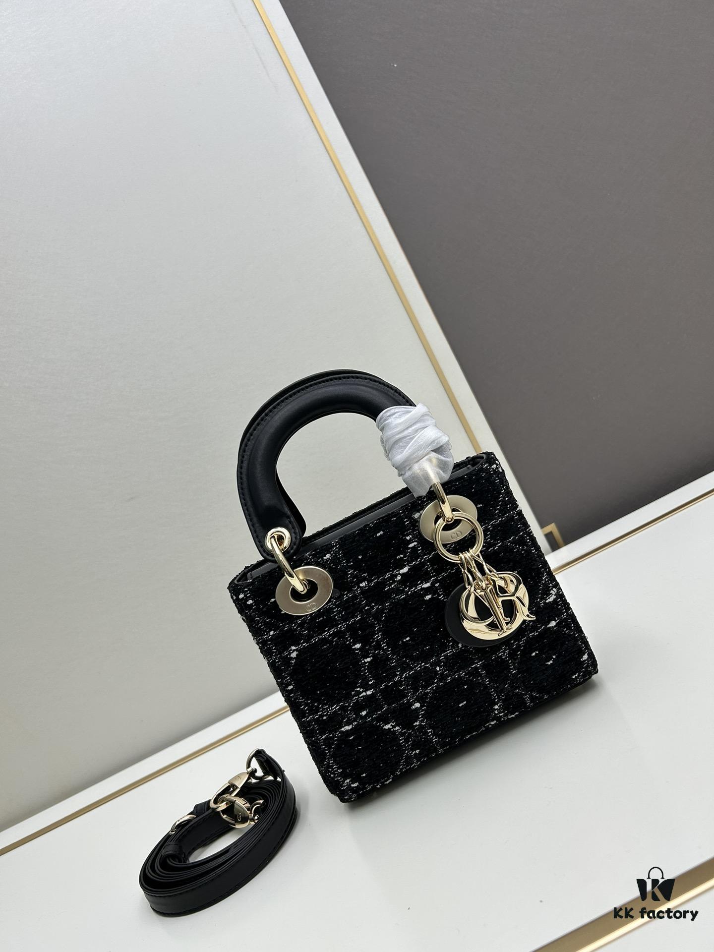 Ilady Dio.r Black Canvas and Leather Handbag with Adjustable Strap