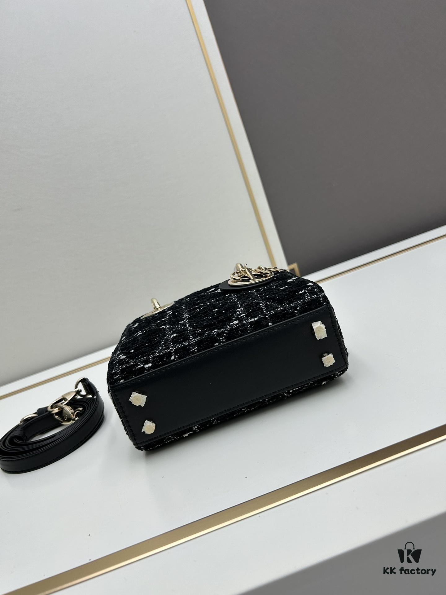 Ilady Dio.r Black Canvas and Leather Handbag with Adjustable Strap