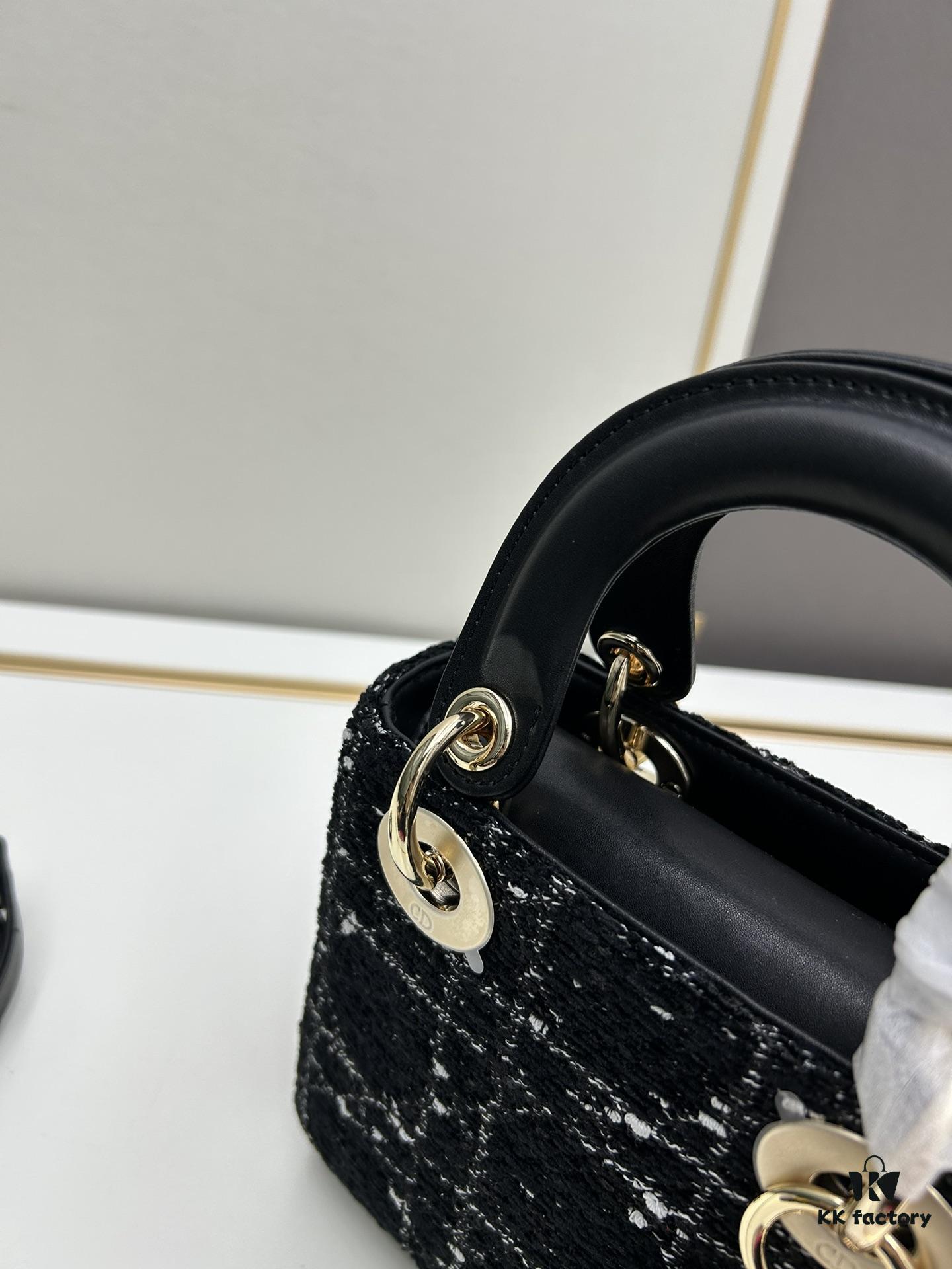 Ilady Dio.r Black Canvas and Leather Handbag with Adjustable Strap