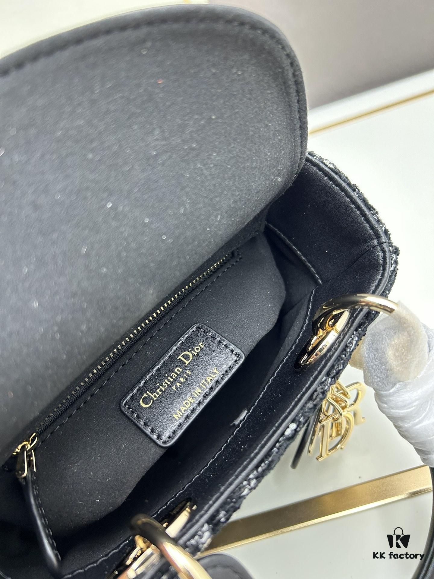 Ilady Dio.r Black Canvas and Leather Handbag with Adjustable Strap