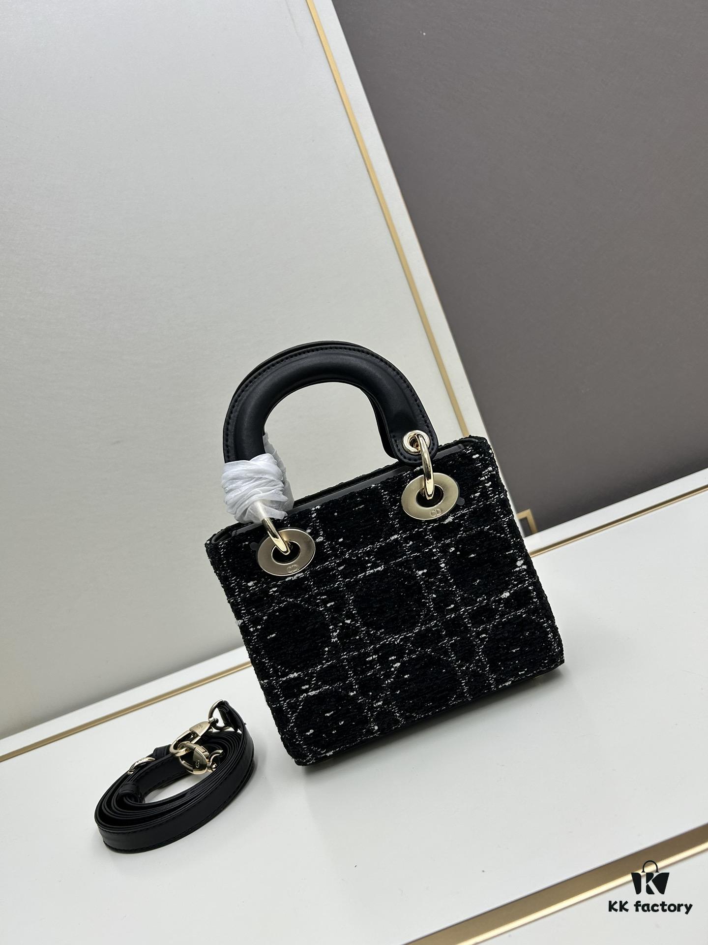 Ilady Dio.r Black Canvas and Leather Handbag with Adjustable Strap