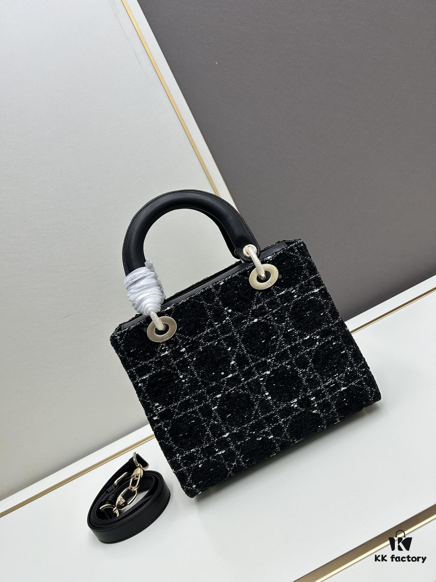 Ilady Dior Coarse Houndstooth Canvas and Leather Handbag with Adjustable Strap