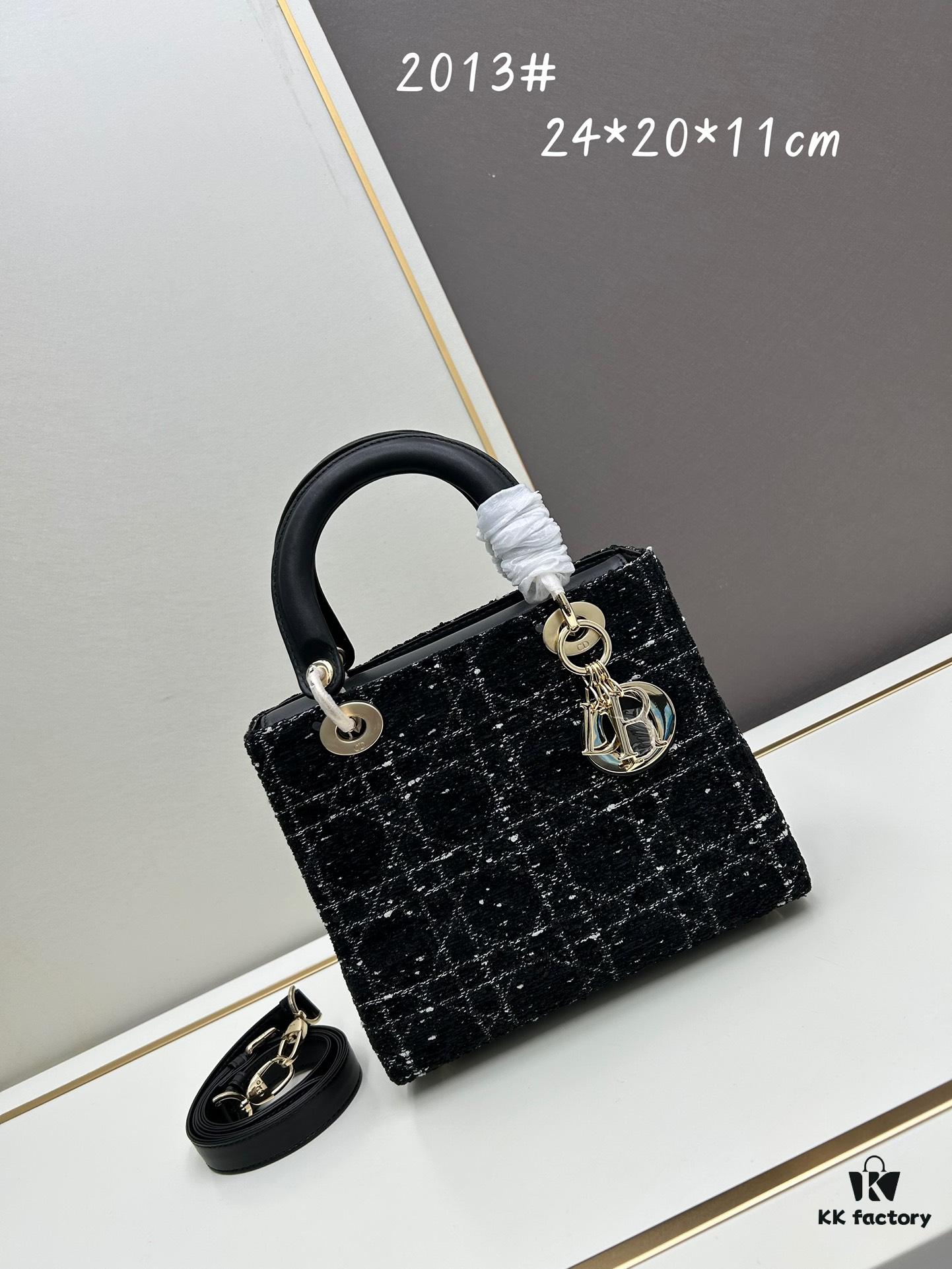 Ilady Dior Coarse Houndstooth Canvas and Leather Handbag with Adjustable Strap