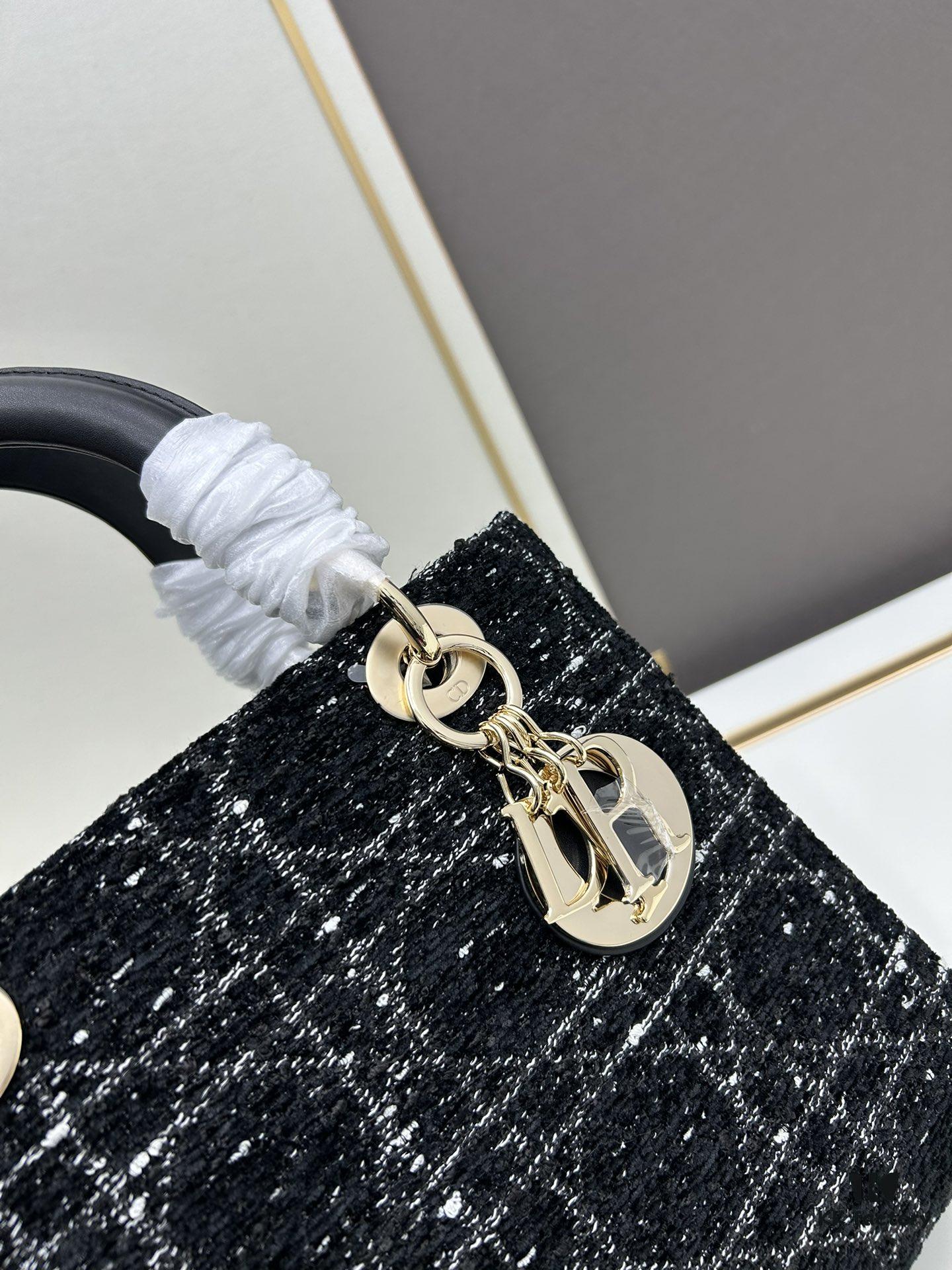 Ilady Dior Coarse Houndstooth Canvas and Leather Handbag with Adjustable Strap