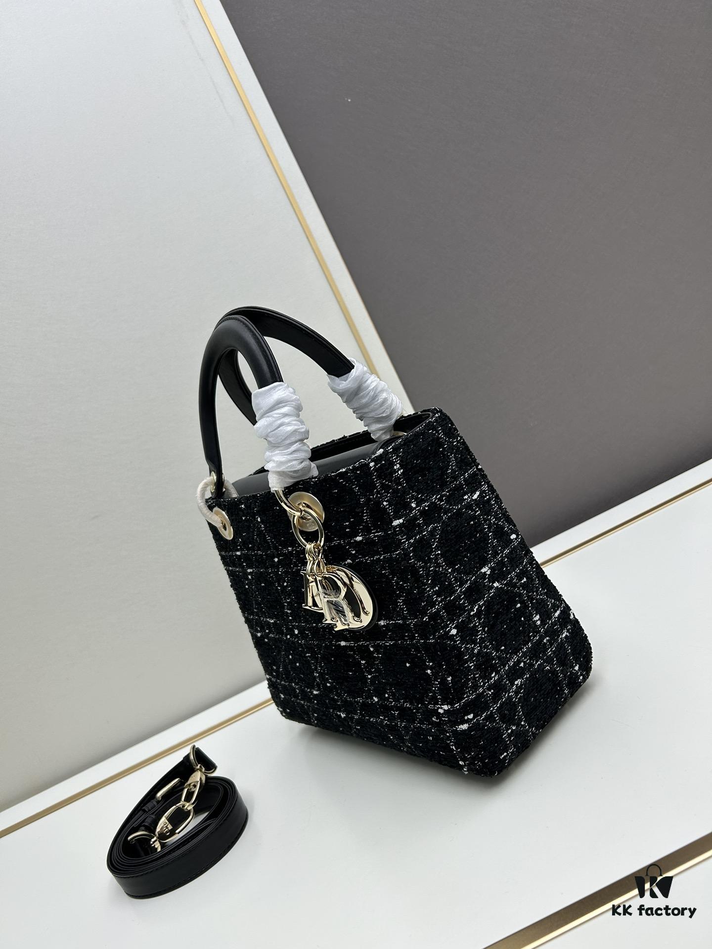 Ilady Dior Coarse Houndstooth Canvas and Leather Handbag with Adjustable Strap