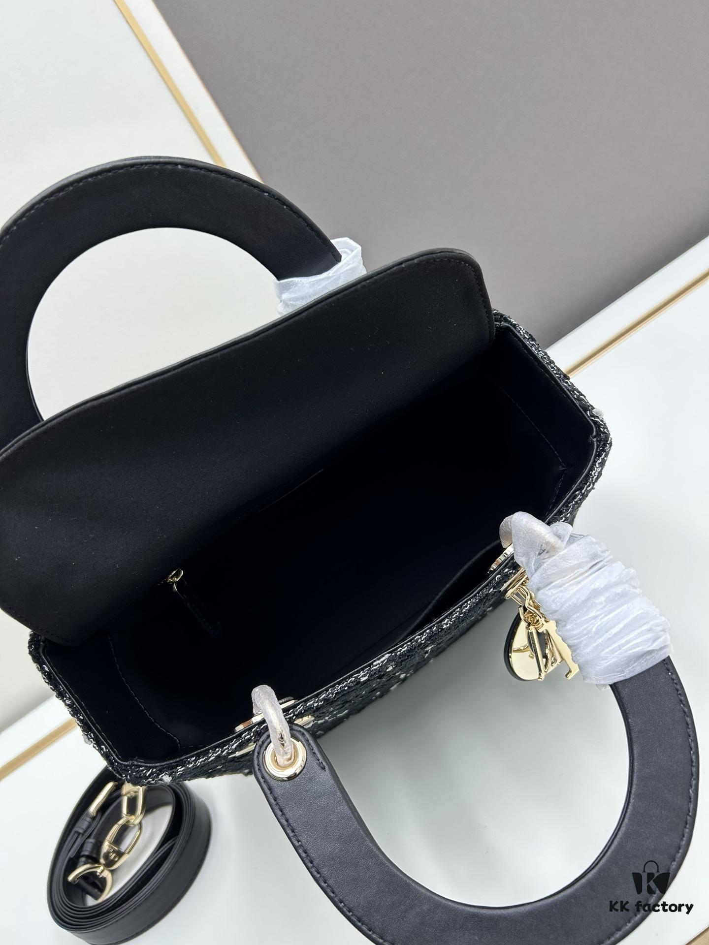 Ilady Dior Coarse Houndstooth Canvas and Leather Handbag with Adjustable Strap