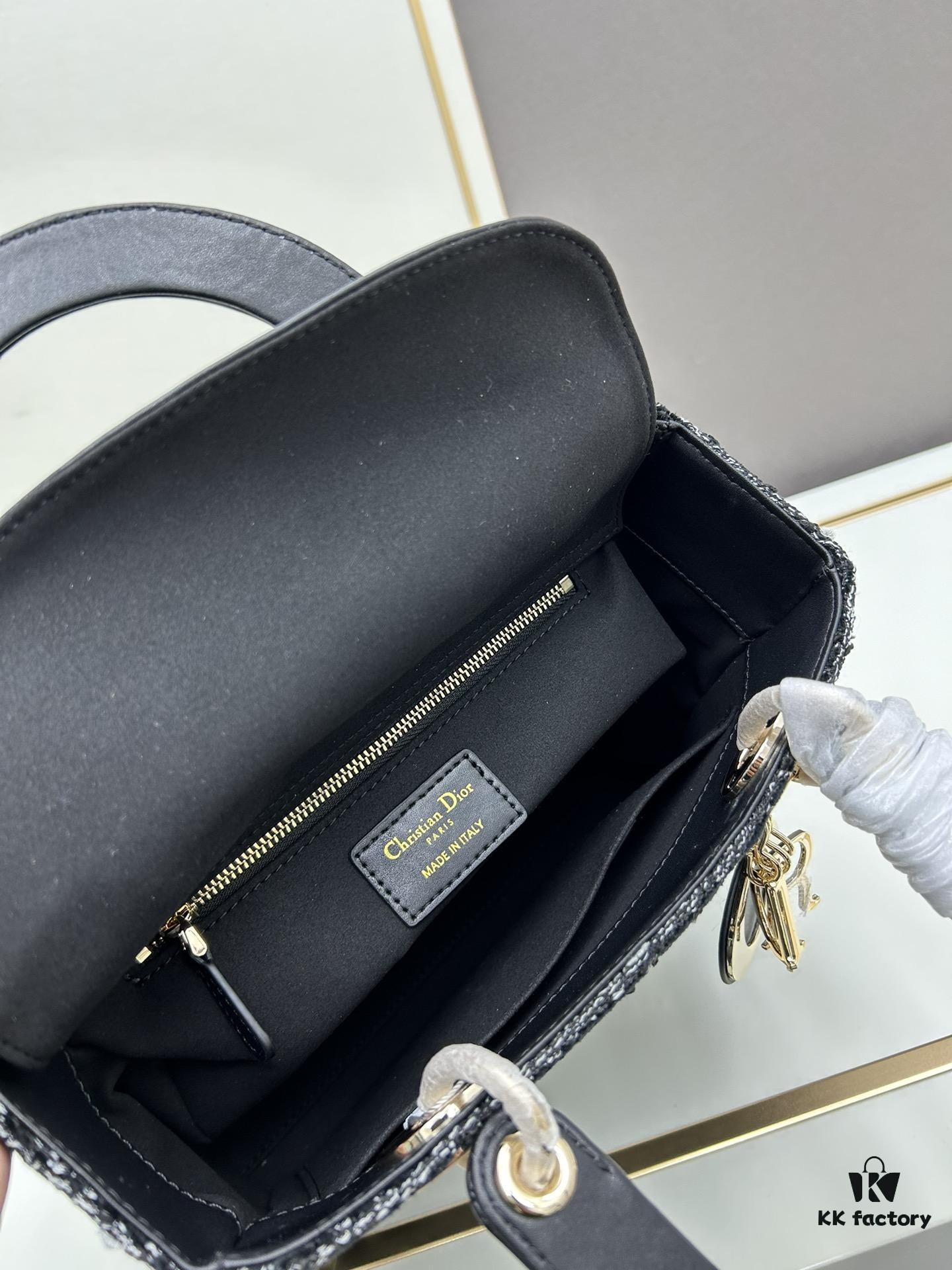 Ilady Dior Coarse Houndstooth Canvas and Leather Handbag with Adjustable Strap