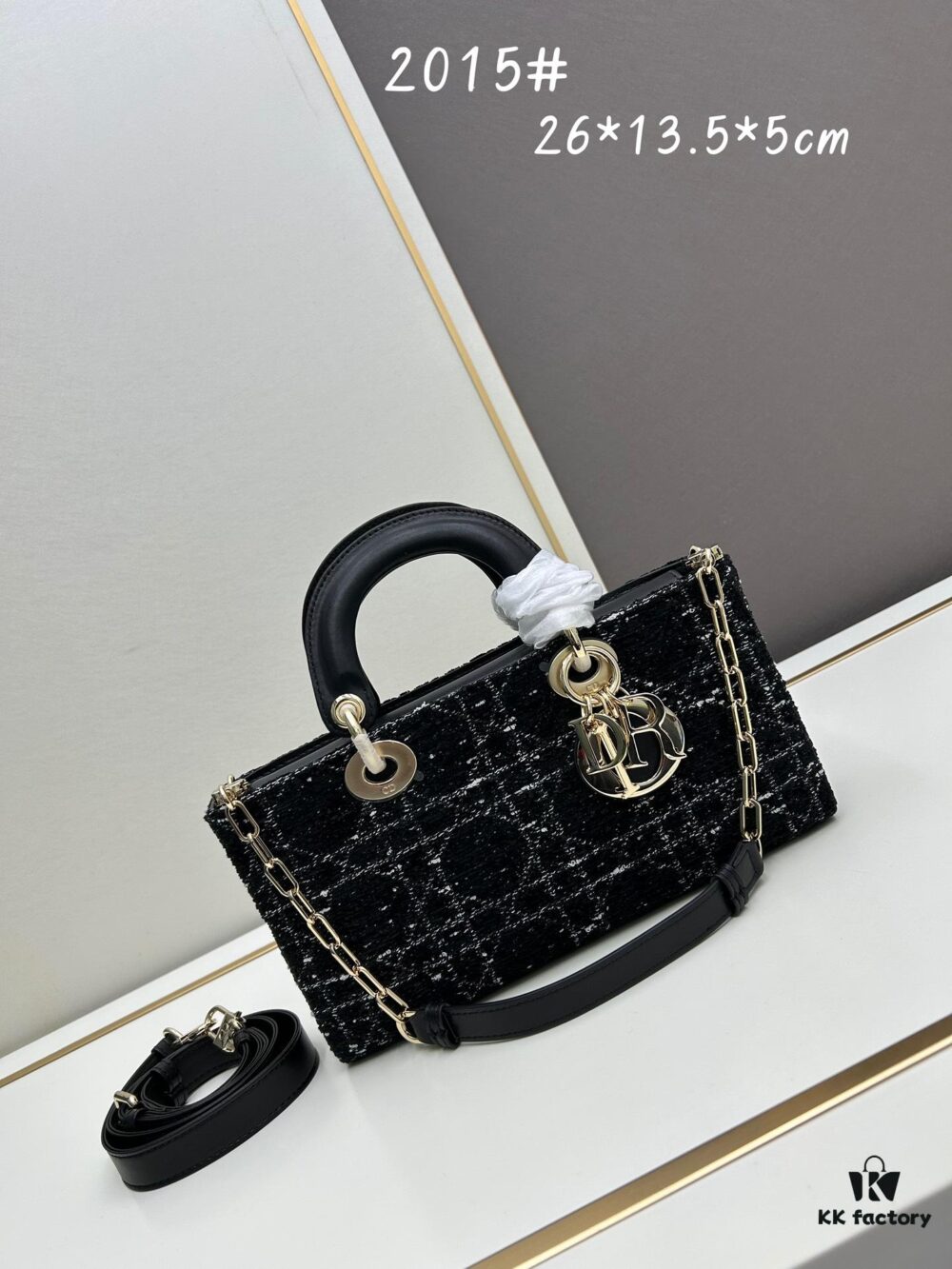 Ilady Dior Coarse Houndstooth Canvas and Leather Handbag with Adjustable Strap