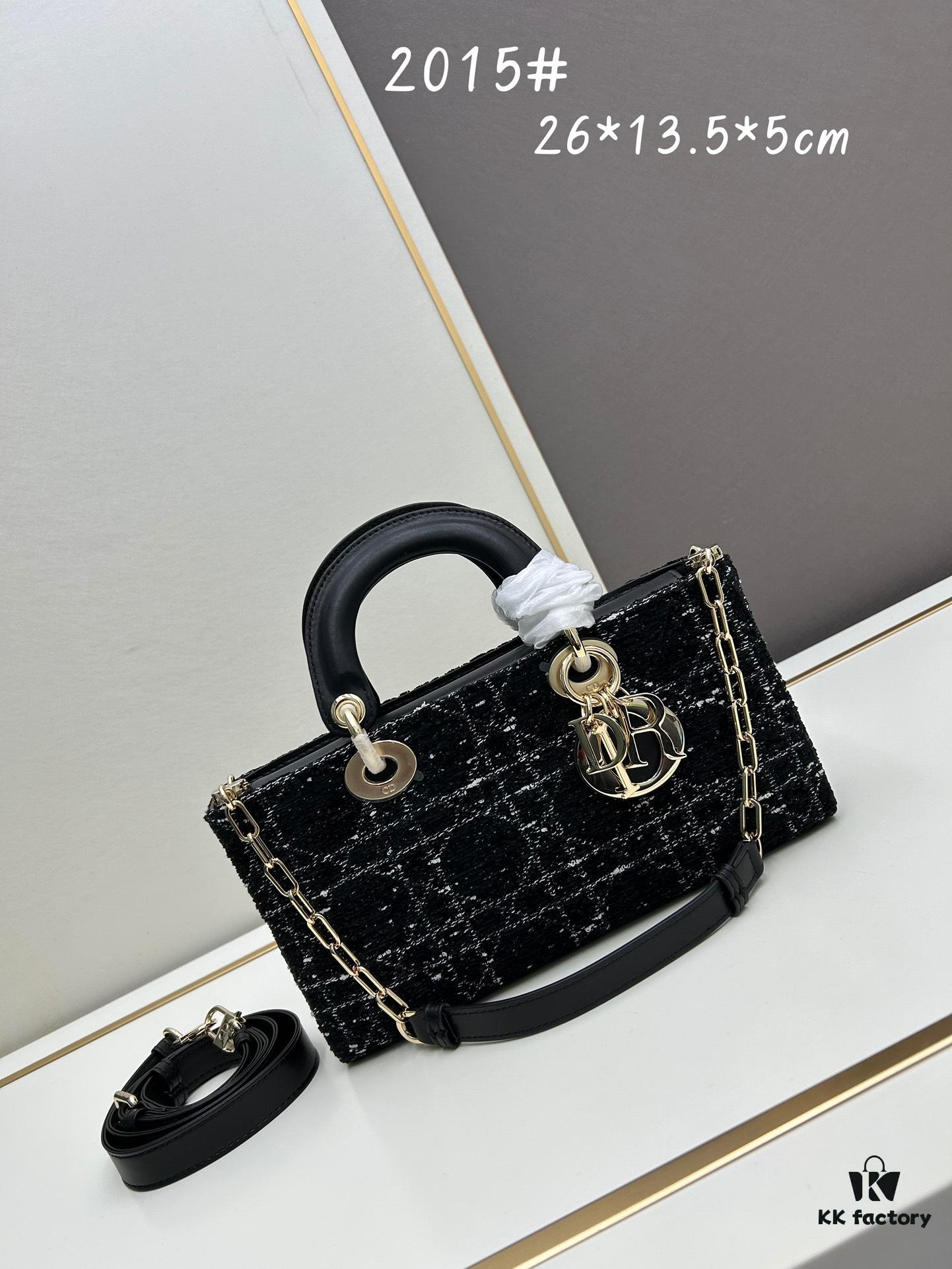 Ilady Dior Coarse Houndstooth Canvas and Leather Handbag with Adjustable Strap