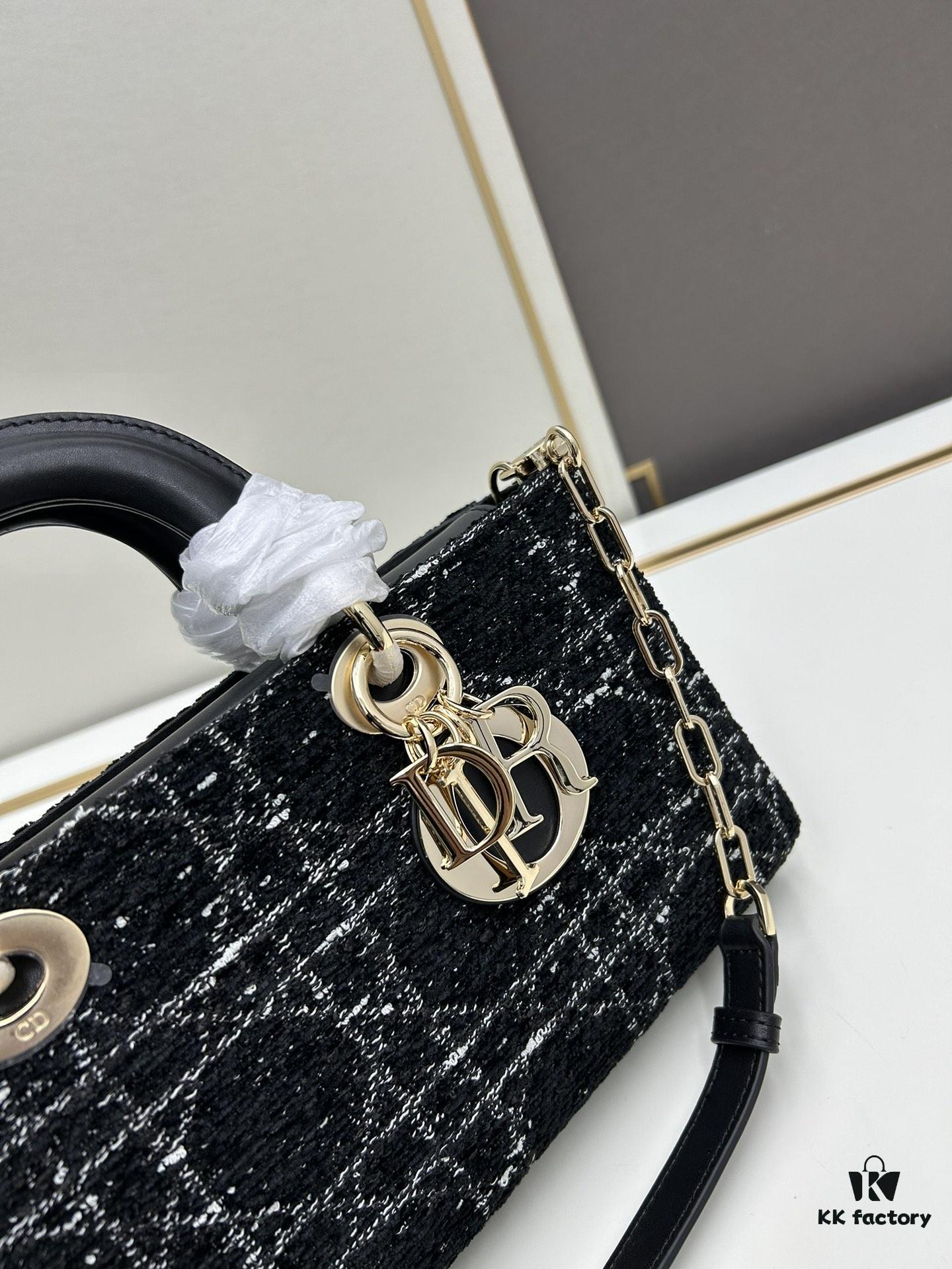 Ilady Dior Coarse Houndstooth Canvas and Leather Handbag with Adjustable Strap