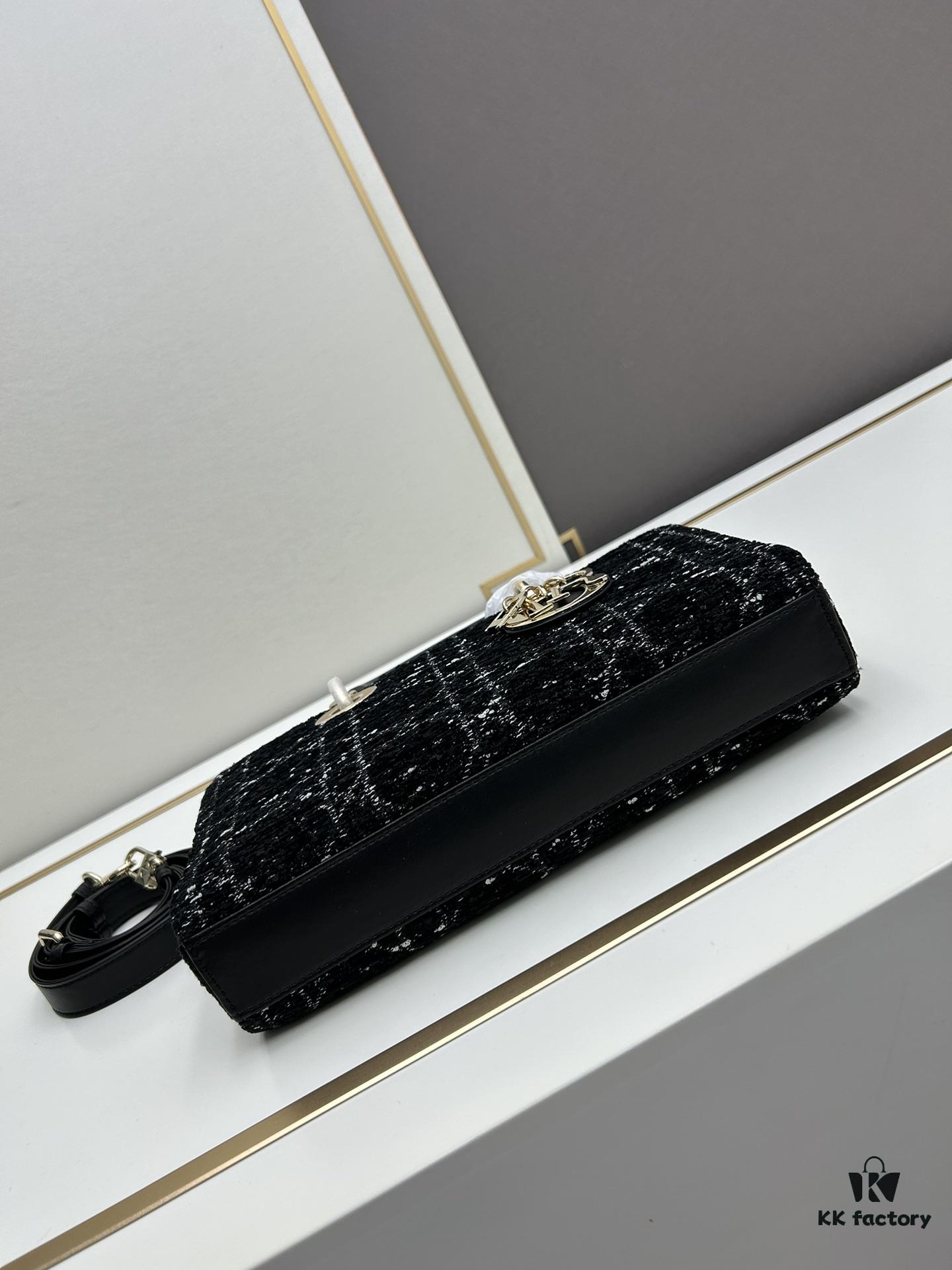 Ilady Dior Coarse Houndstooth Canvas and Leather Handbag with Adjustable Strap