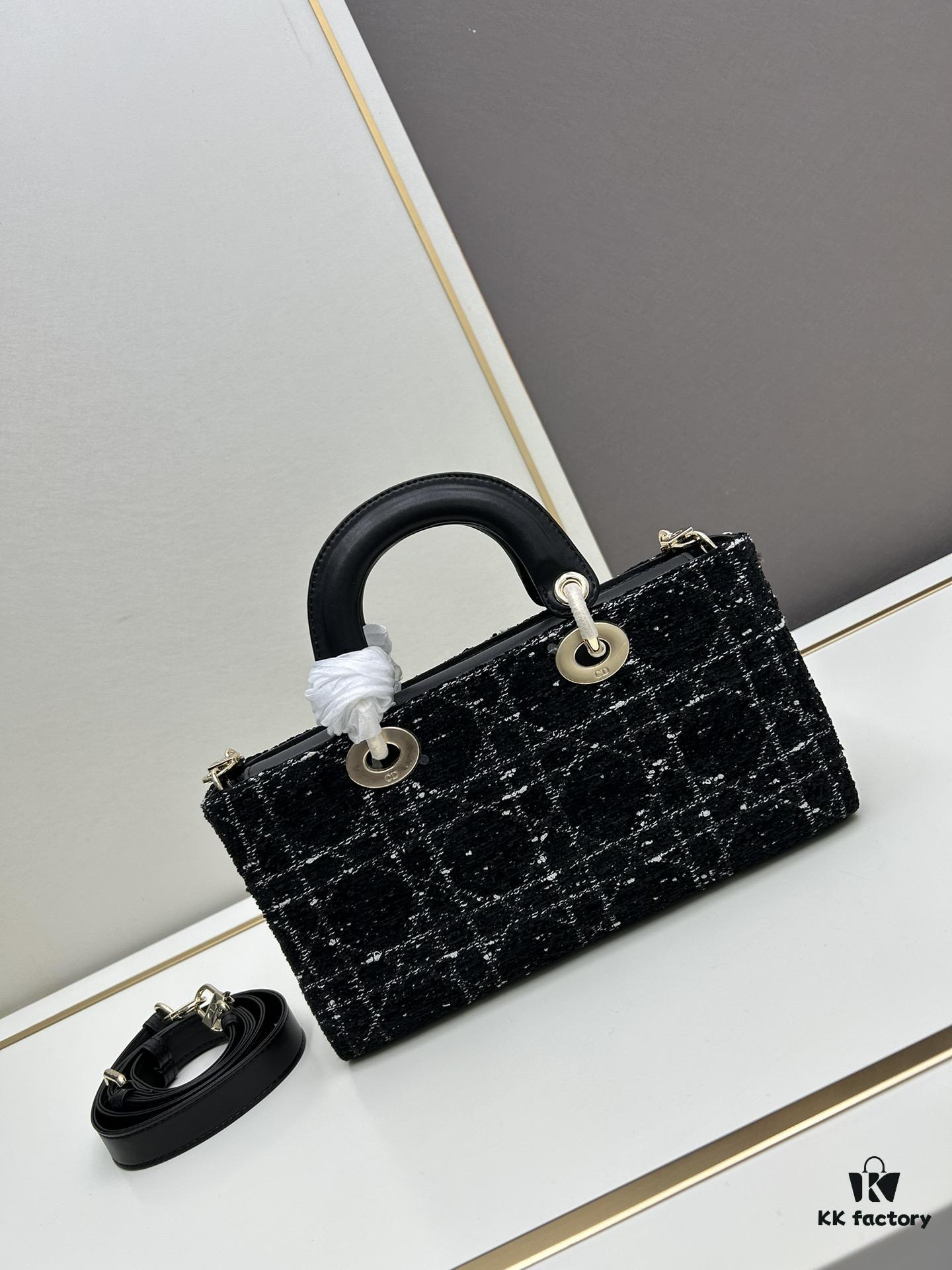 Ilady Dior Coarse Houndstooth Canvas and Leather Handbag with Adjustable Strap