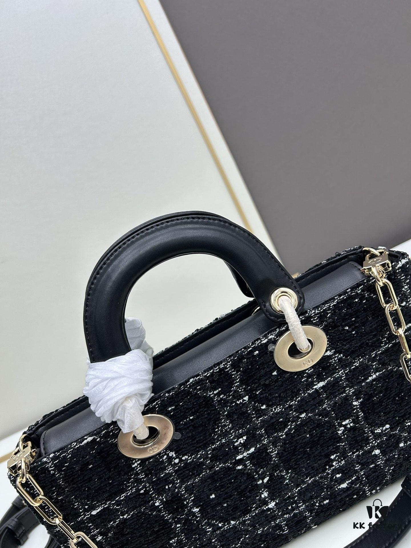 Ilady Dior Coarse Houndstooth Canvas and Leather Handbag with Adjustable Strap